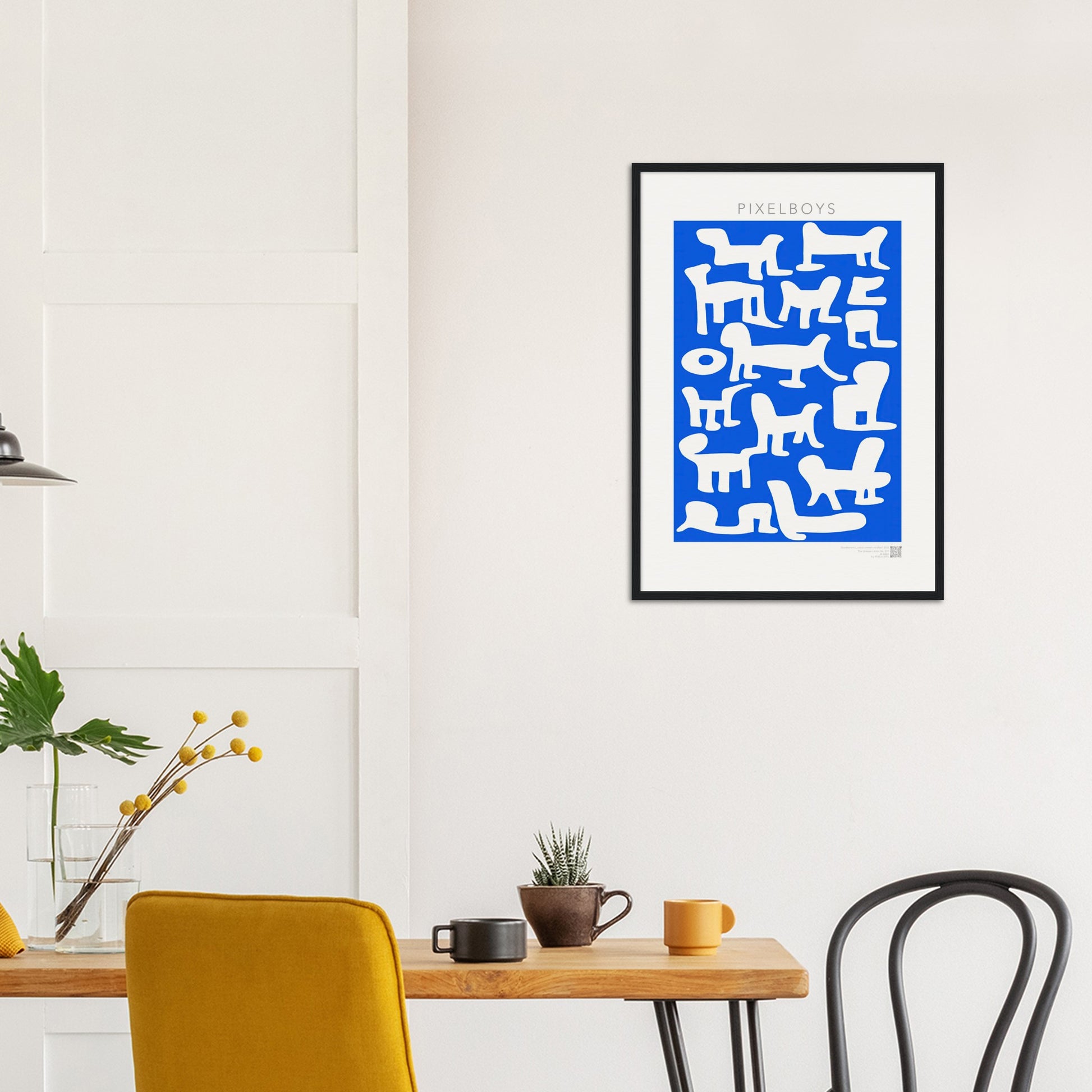 Poster mit Rahmen (Holz) - in Museumsqualität - Doodlemania "weird animals on blue" - No.1 - Holzrahmen - Hunde - Katzen - Doodle Kunst - Poster mit Rahmen - doodle artwork - Acrylbild - Kunstdruck - Wandbild - office Poster - Poster with frame -  Künstler: Pixelboys & The Unknown Artist Nb.517 - keith haring - anti stress art - Art Brand - 