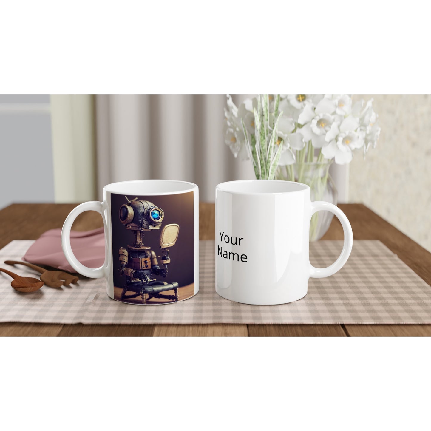 Personalisierbare Tasse - in Museumsqualität - Tiny robot with a mirror - Hitoshi 人 - Wall Art - Spiegel - Acryldruck - Wandkunst - Customizable Coffee Cup - Personalized Gifts - Kunstdruck - Kleine Roboter - Acryldruck - Little Robots - Personalized Gifts - Tiny  - Steampunk - zukunft - Poster with frame - Kunstwerk - Office Poster - Poster mit Rahmen - Kaffee Tasse - Poster - Bedruckte Tassen - Kunst Marke - Art Brand - Kunstdrucke - Künstler: John Grayst & Pixelboys - emotional robots - Geschenkidee - 