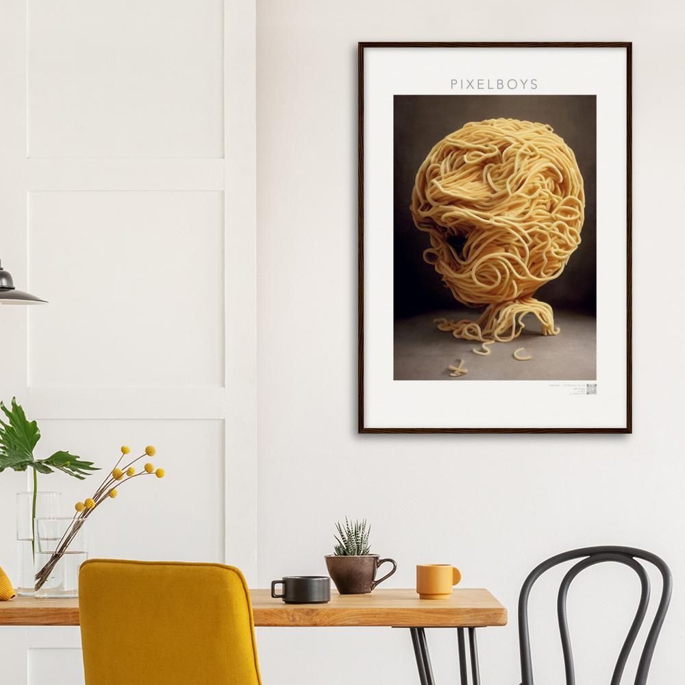 Poster mit Ramen - Pastarized "The Shaping" - No.2 - Kunstwerk aus Nudeln - Kunst Marke - Pixelboys - Kunstdruck - Wandbild - Kunstdrucke - Papier: 250g/qm - Künstler: John Grayst & Pixelboys - Italienische Pasta Kunst - Küche- Italienisches Restaurant - China Restaurant - Japan Restaurant -  Pasta Liebe - Nudeln - Face - Atelier - Italien - Mailand - Neapel - Rom - Turin  