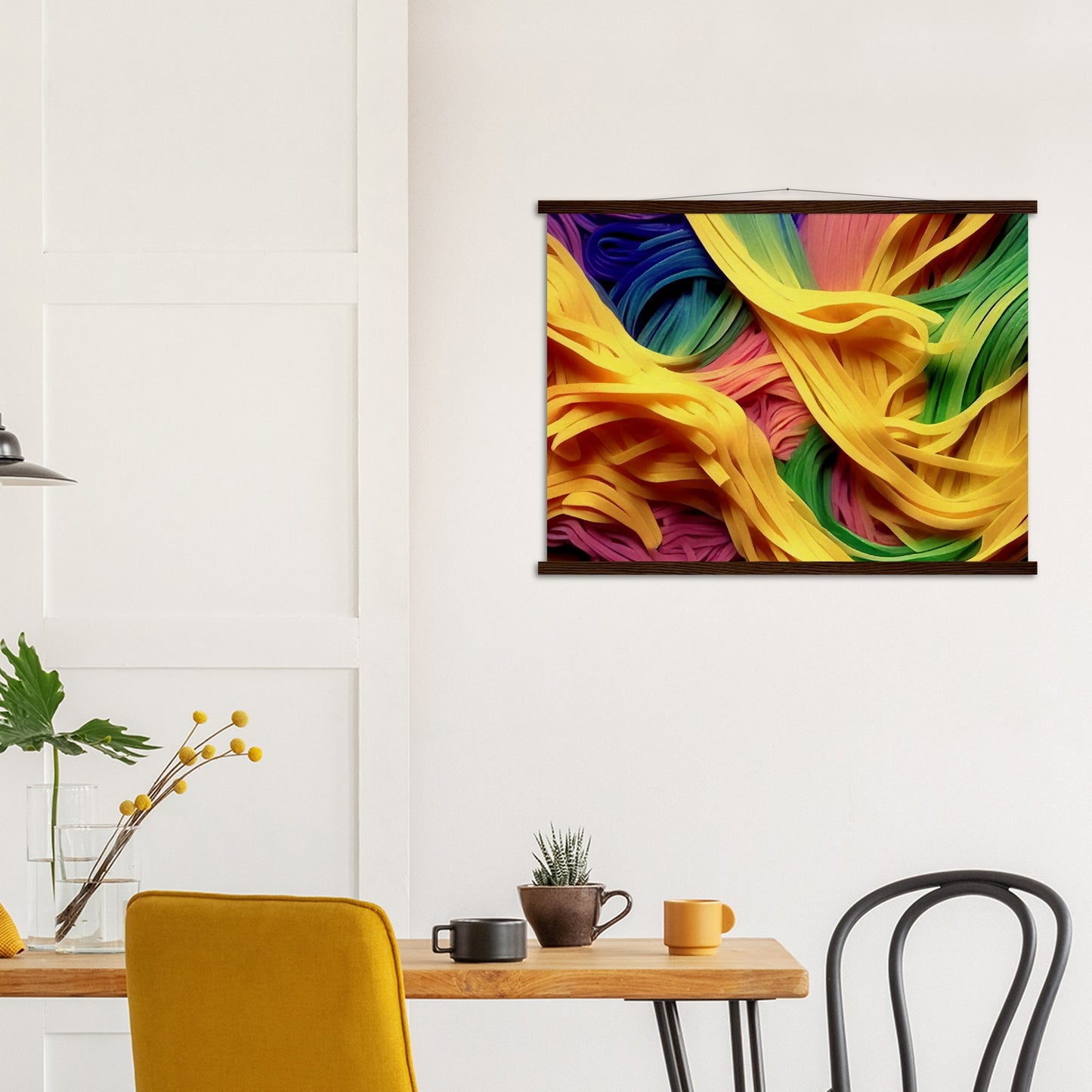 Poster mit Leisten (Holz) - Noodles upside-down - Pasta Love - Italien - China - Restaurant - Nudeln - Pasta - Teigwaren  - Wandkunst - Kunstdruck - Acryldruck - Kunstwerk - Office Poster - Poster mit Rahmen - Kaffee Tasse - Poster mit Leisten - Bedruckte Tassen - Kunst Marke - Art Brand - Kunstdrucke - Papier: 250g/qm - Künstler: Pixelboys - Poster with frame - Geschenkidee - Atelier Rome - Atelier Bologna - Atelier Milano -