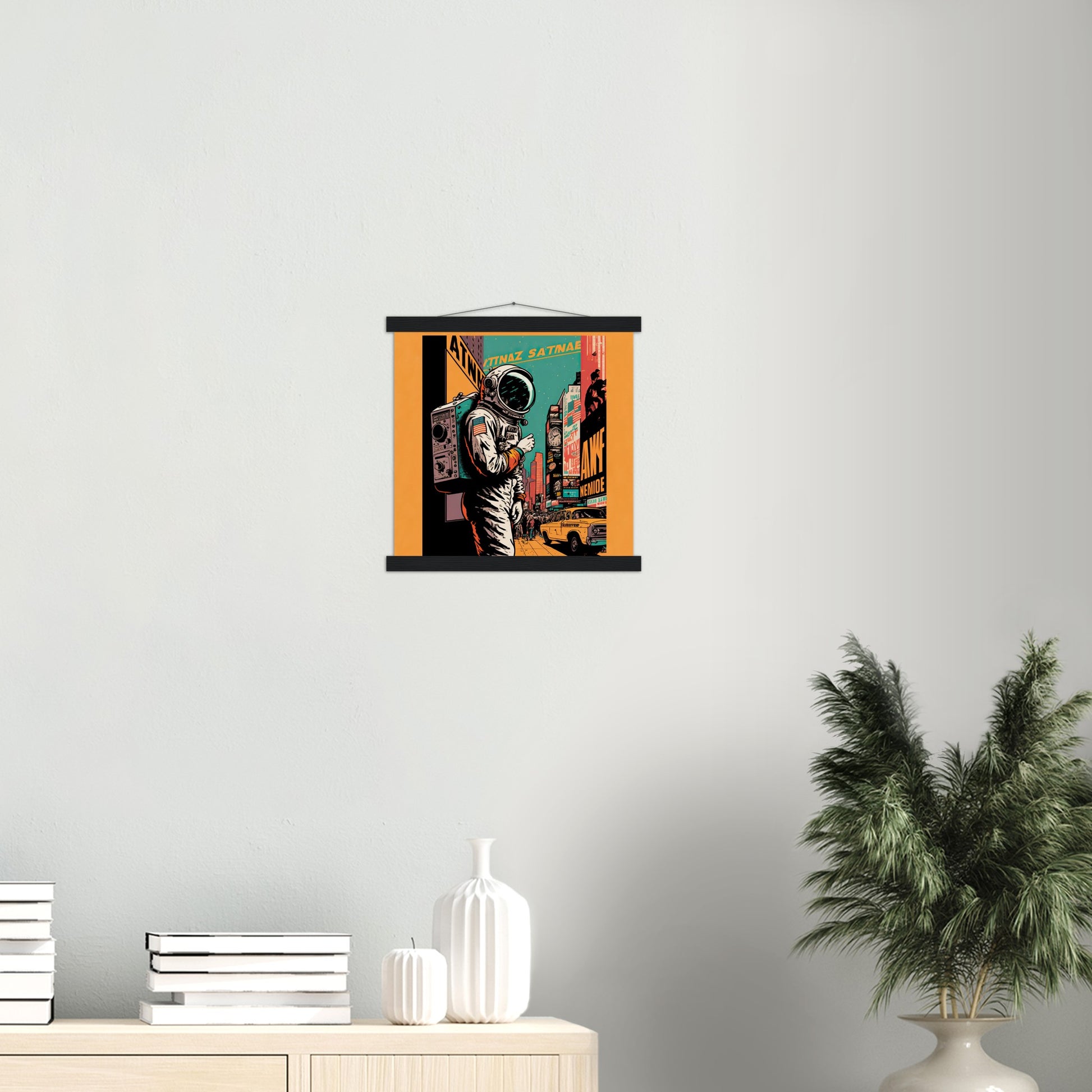 Poster mit Leisten (Holz) in Museumsqualität - Astronaut at the NY Time Square - Illustration - Astronaut - New York - Rocketman - Posterleisten - USA - Fineart - Posterrahmen  - Wandkunst - Holzrahmen - Poster with frame - artwork - art brand - printed cup personalized - Holzleisten - pixelboys - Kunstdrucke - wandbilder - wall art - Kunst auf Tassen  - Office Poster - Gastrotassen - Wanddekoration - Acrylkunst - Geschenkidee - Office Poster - Acryldruck - Abstrakte Kunst -