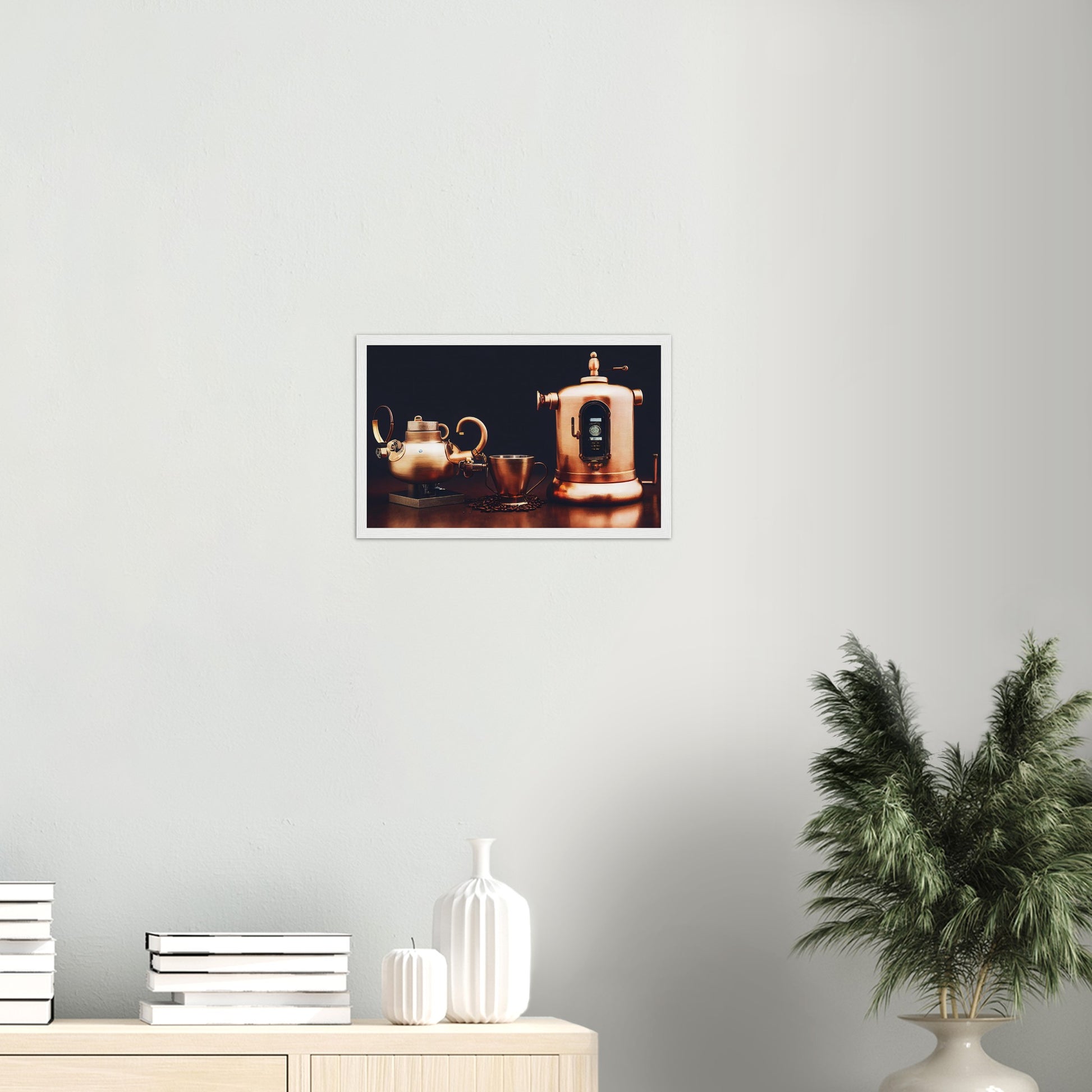 Poster mit Rahmen (Holz) - in Museumsqualität - Steampunk - Coffee Maker - No.4 - Collection Cup - Pixelboys - Wandbild - Kunstwerk - Hotelkunst - Kunst auf Postern - Fine Art - Steampunk - Future - Maschine - Poster with frame - Office Poster - Art Brand - Pixelboys - Coffee House - Restaurant Poster - Wall Art - Kunstdruck - Geschenkidee - Kunst auf Acrylglas - Future Coffee Cup - Personalisierbare Tasse - Gastro Tasse - exklusiv - Gastronomie Poster - Hotelposter - Steam Punk Kitchen - Acryldruck