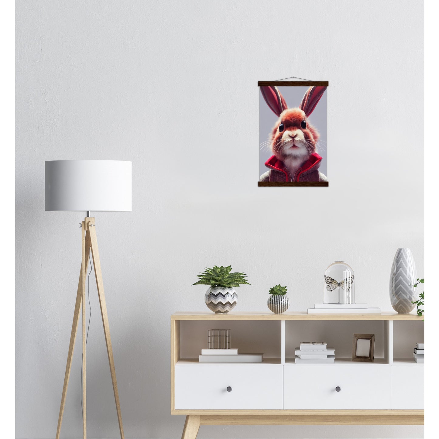 Poster mit Leisten (Holz)- Museumsqualität - Bunny in grey red tracksuit - "Julius" - personalized mug - customized mug - Cute rabbit - Marke:- Pixelboys - Brand - Art Prints - Marke - Wandkunst - Papierstärke: 250g/qm - Wall Art - Bunny crew - Skater Betty - Hasen Gang - Original - Künstler:Pixelboys - Poster with frame - Office Poster - Acrylkunst - Trend - Wandschmuck - Acrylbild - Atelier Canada - 