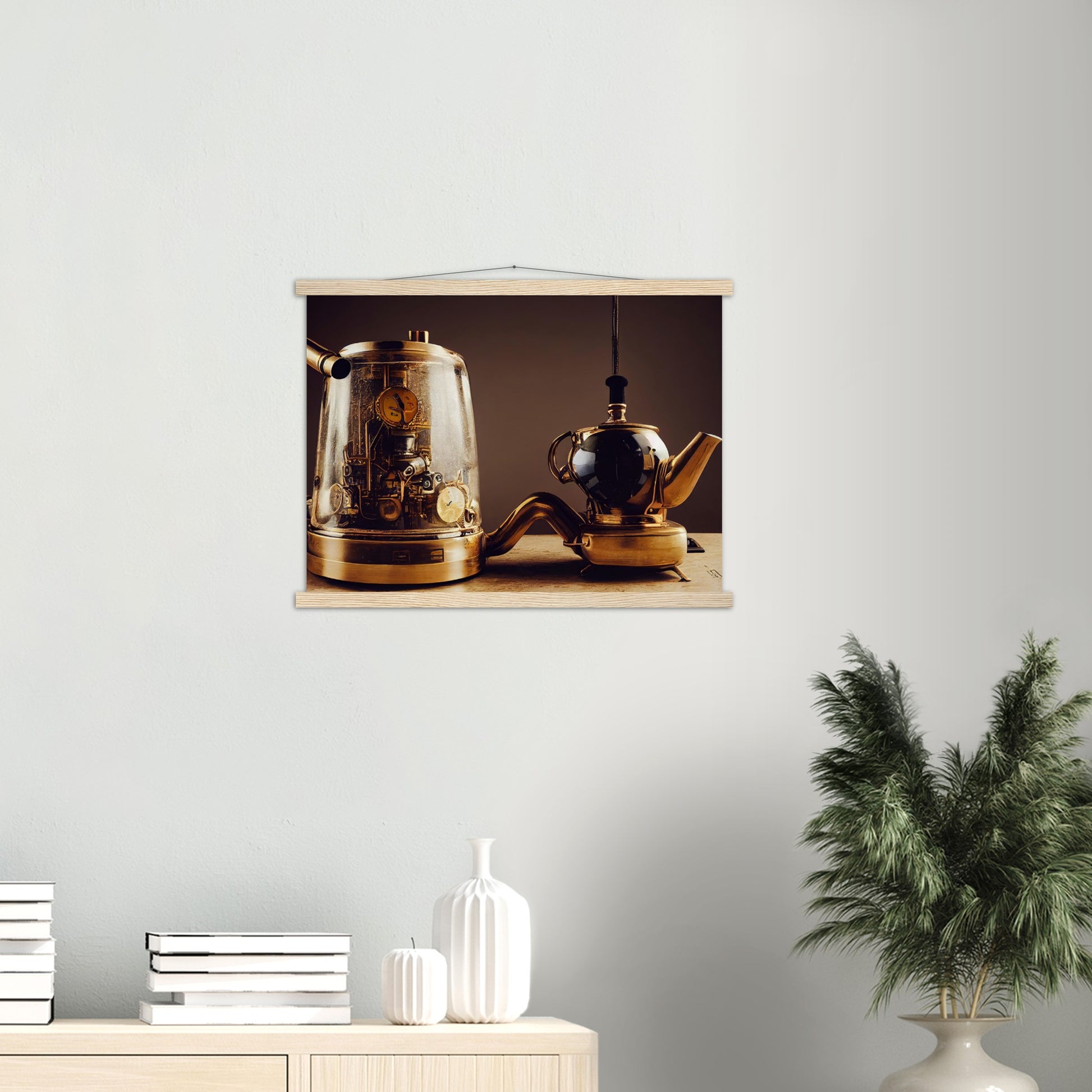 Poster mit Leisten (Holz) - in Museumsqualität - Steampunk - Coffee Maker - No.2 - Pixelboys - Wandbild - Kunstwerk - Hotelkunst - Kunst auf Postern - Fine Art - Steampunk - Future - Maschine - Poster with frame - Office Poster - Art Brand - Pixelboys - Coffee House - Restaurant Poster - Schöner Wohnen - Dekoration - Wall Art - Kunstdruck - Geschenkidee - Kunst auf Acrylglas - Future Coffee Cup - Personalisierbare Tasse - Gastro Poster -  Gewerbliche Poster - exklusiv - Gastronomie Poster - Hotelposter -