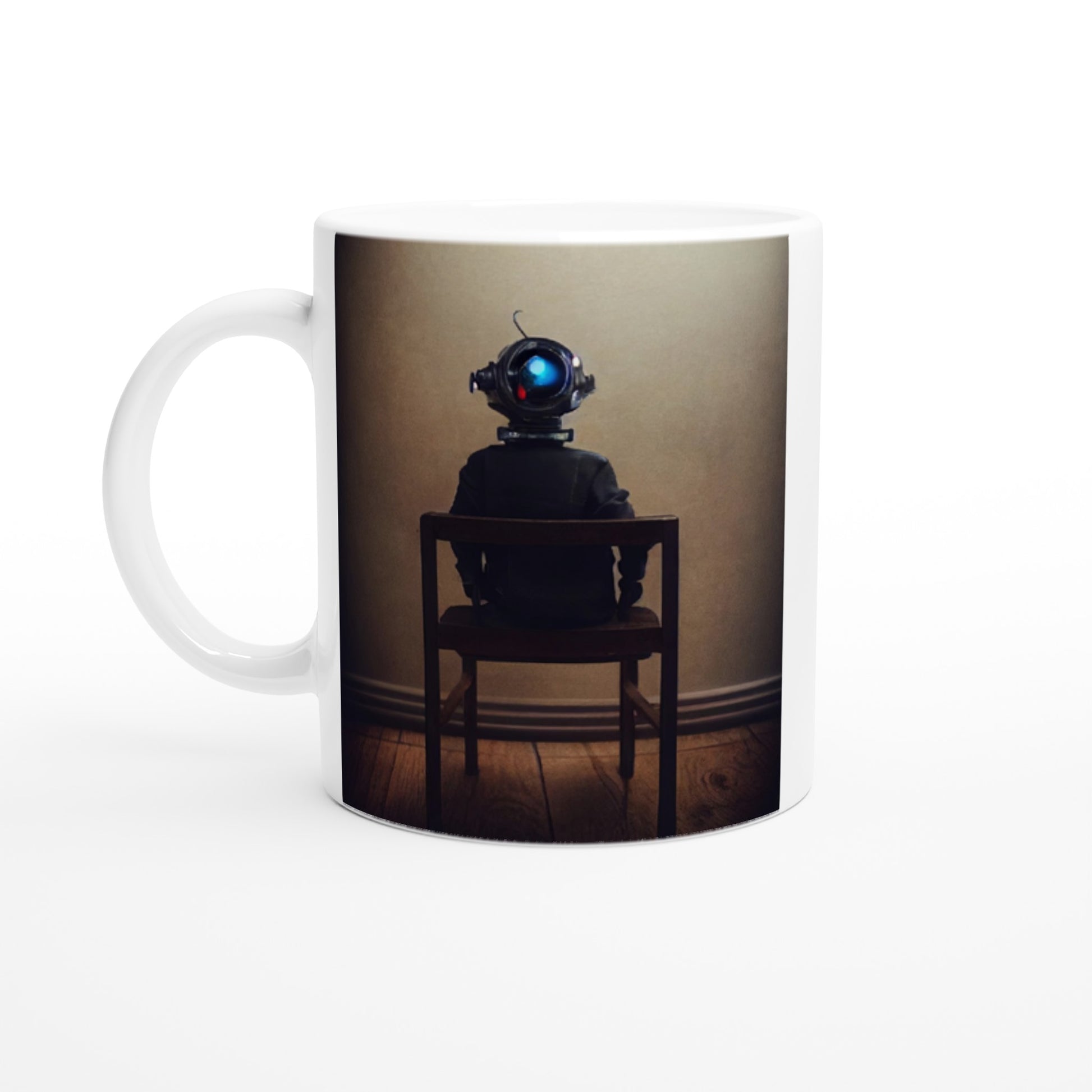 Personalisierbare Tasse - Sad Robots - 2022 - "Lonely"- No.2 - Wandkunst - Customizable Coffee Cup - Museumsqualität - Kunstdruck - Traurige Roboter - Steampunk - Acryldruck - Sad Robots - Maschine - Personalized Gifts - Terminator - blech - traurig - sad - nr.5 lebt - zukunft - Kunstwerk - Office Poster - Poster mit Rahmen - Kaffee Tasse - Poster mit Leisten - Bedruckte Tassen - Kunst Marke - Art Brand - Wandbild - Kunstdrucke - Künstler: John Grayst & Pixelboys - emotional robots - Geschenkidee -