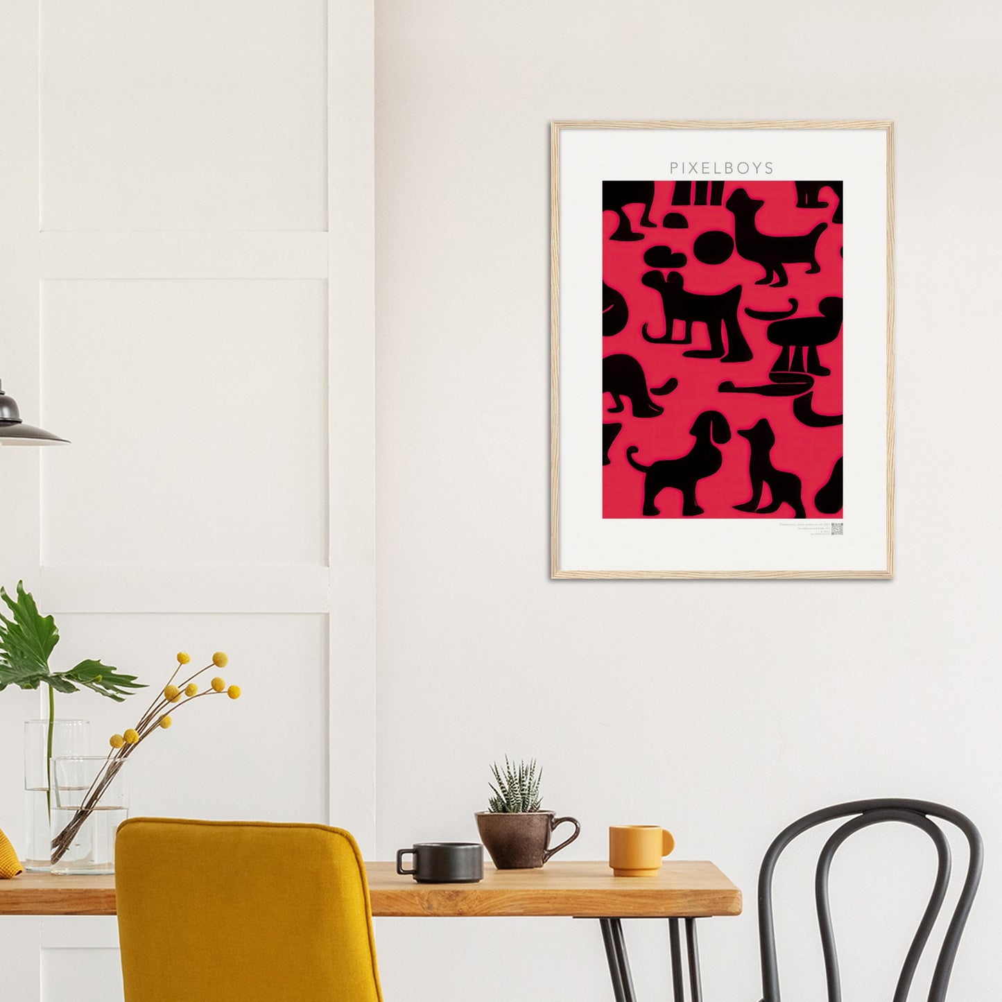 Poster mit Rahmen (Holz) - in Museumsqualität - Doodlemania "weird animals on red"- No.2 - Hunde - Katzen - Doodle Kunst - dogs - Cats - gastro - Poster mit Rahmen - doodle artwork - Acrylbild - Kunstdruck - Wandbild - office Poster - Poster with frame -  Künstler: Pixelboys & The Unknown Artist Nb.517 - keith haring - anti stress art - Gastro Art -Art Brand - 