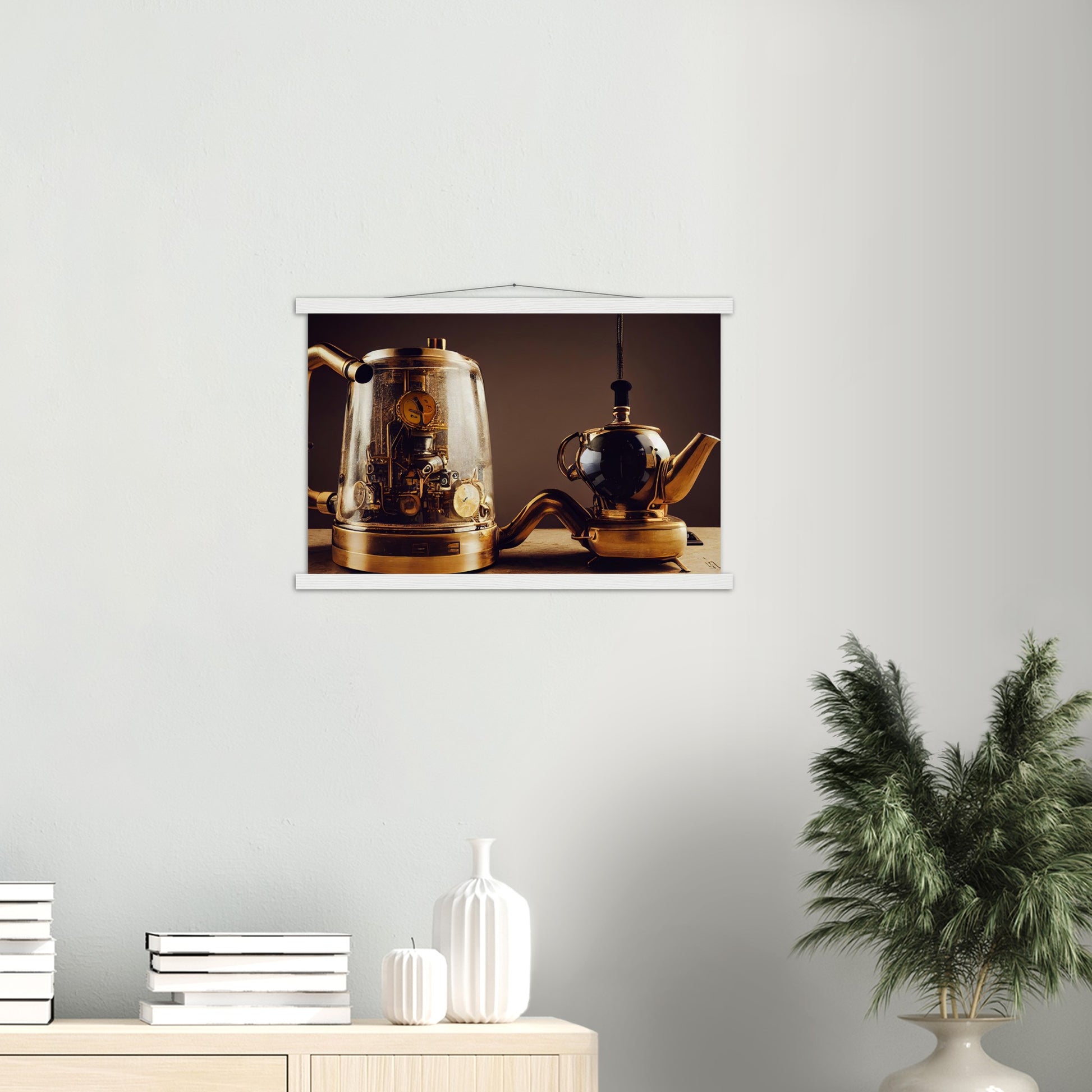 Poster mit Leisten (Holz) - in Museumsqualität - Steampunk - Coffee Maker - No.2 - Pixelboys - Wandbild - Kunstwerk - Hotelkunst - Kunst auf Postern - Fine Art - Steampunk - Future - Maschine - Poster with frame - Office Poster - Art Brand - Pixelboys - Coffee House - Restaurant Poster - Schöner Wohnen - Dekoration - Wall Art - Kunstdruck - Geschenkidee - Kunst auf Acrylglas - Future Coffee Cup - Personalisierbare Tasse - Gastro Poster -  Gewerbliche Poster - exklusiv - Gastronomie Poster - Hotelposter -