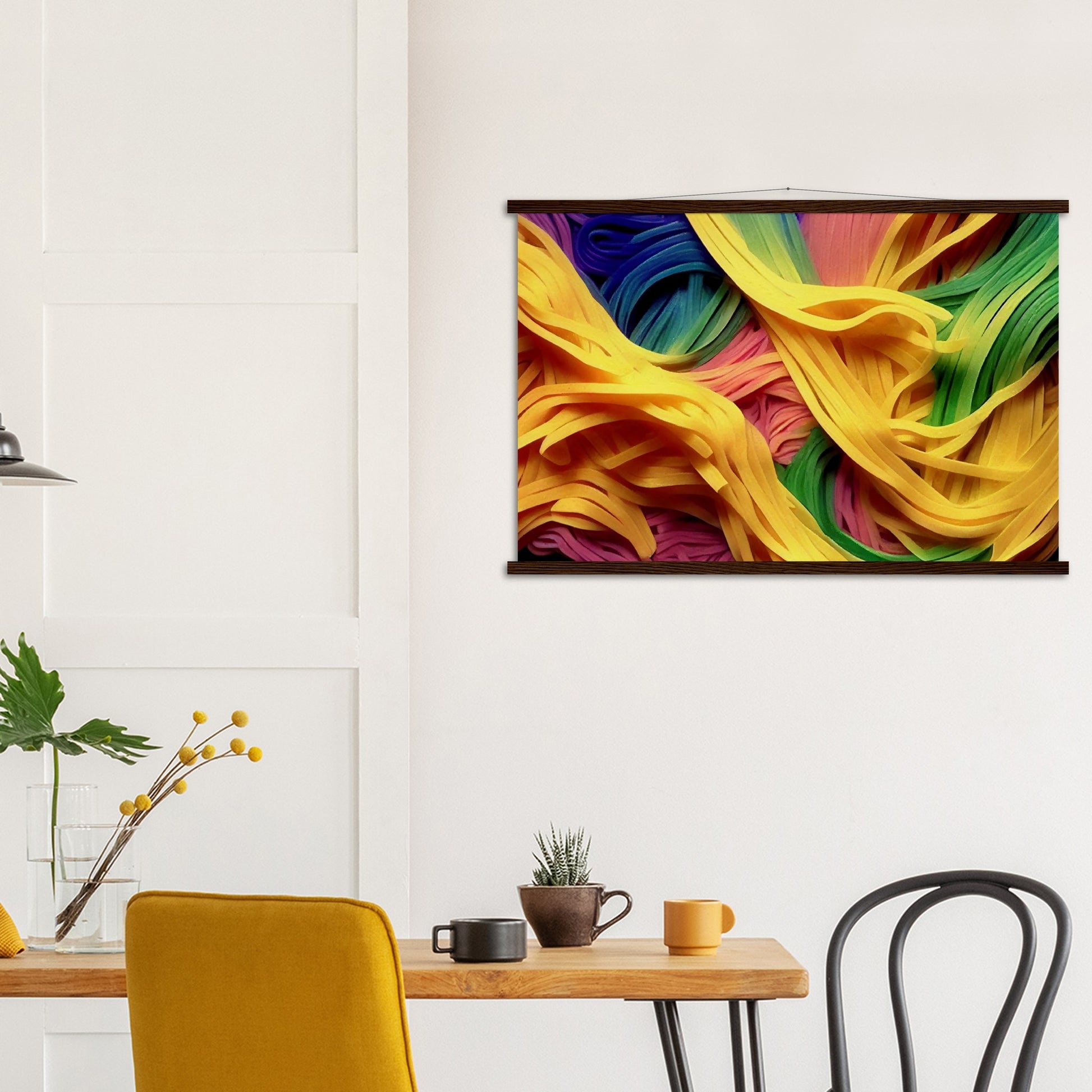 Poster mit Leisten (Holz) - Noodles upside-down - Pasta Love - Italien - China - Restaurant - Nudeln - Pasta - Teigwaren  - Wandkunst - Kunstdruck - Acryldruck - Kunstwerk - Office Poster - Poster mit Rahmen - Kaffee Tasse - Poster mit Leisten - Bedruckte Tassen - Kunst Marke - Art Brand - Kunstdrucke - Papier: 250g/qm - Künstler: Pixelboys - Poster with frame - Geschenkidee - Atelier Rome - Atelier Bologna - Atelier Milano -