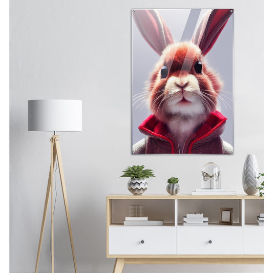 Acryldruck - Museumsqualität - Bunny in grey red tracksuit - "Julius" - Acryl art - personalized mug - customized mug - Cute rabbit - Marke:- Pixelboys - Brand - Art Prints - Marke - Wandkunst - Papierstärke: 250g/qm - Wall Art - Bunny crew - Skater Betty - Hasen Gang - Original - Künstler:Pixelboys - Poster with frame - Office Poster - Acrylkunst - Trend - Wandschmuck - Acrylbild - Atelier Canada - 