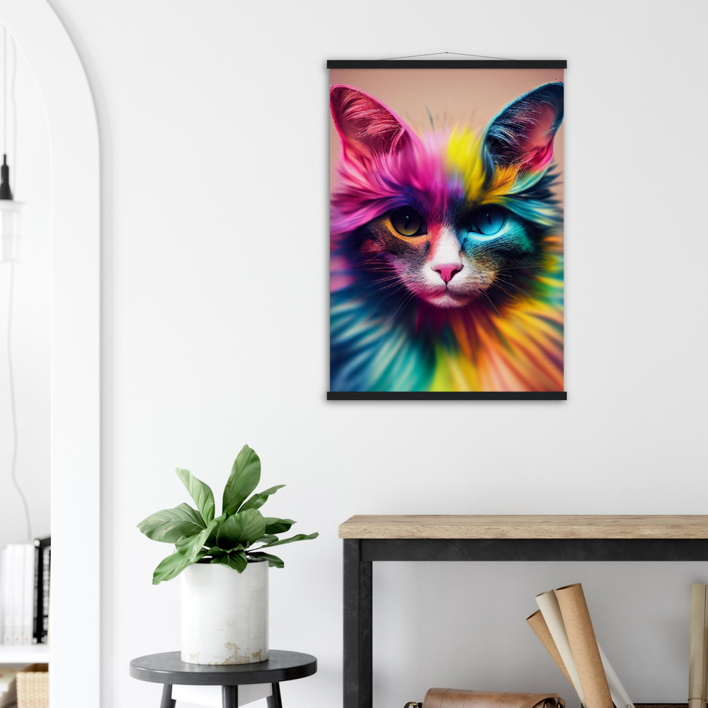 Poster mit Leisten - Einzigartige farbenfrohe Regenbogenkatze "Luna"