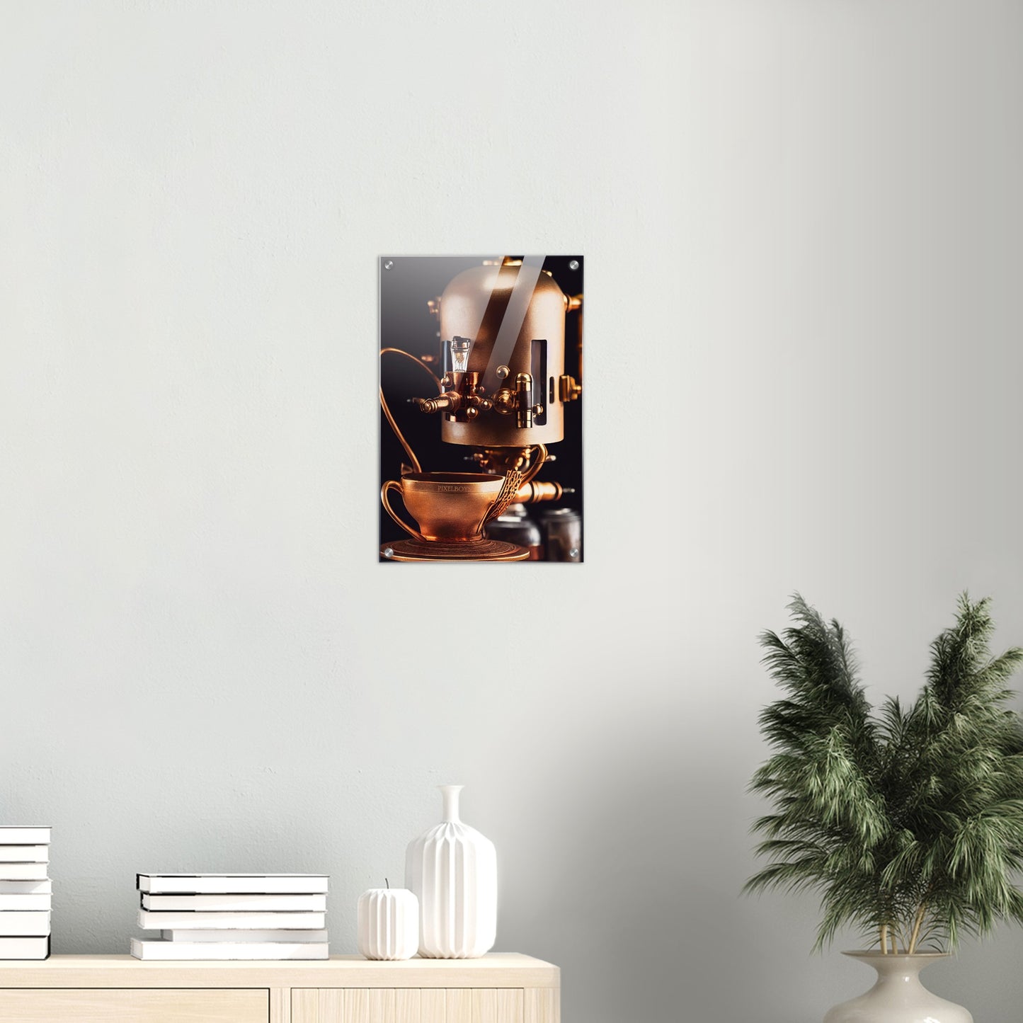 Acrylbild auf Glas - Steampunk - Coffee Maker - No.7 - Collection Cup - Pixelboys - Wandbild - Kunstwerk - Hotelkunst - Kunst auf Postern - Fine Art - Steampunk - Future - Maschine - Poster with frame - Office Poster - Art Brand - Pixelboys - Coffee House - Restaurant Poster - Wall Art - Kunstdruck - Geschenkidee - Kunst auf Acrylglas - Future Coffee Cup - Personalisierbare Tasse - Gastro Tasse - exklusiv - Acryldruck - Gastronomie Poster - Hotelposter - Teestube - Steam Punk Kitchen -   