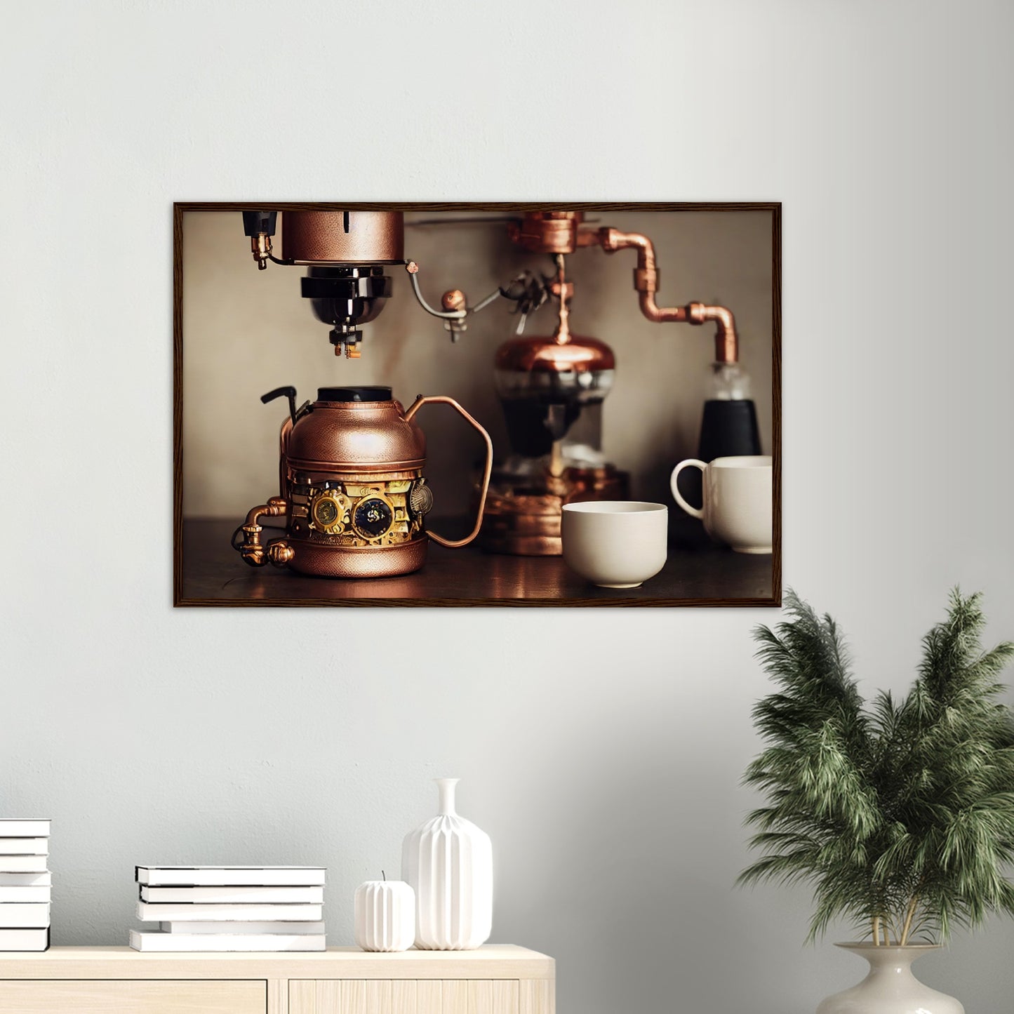 Poster mit Rahmen in Museumsqualität - Steampunk - Coffee Maker - No.1 - Wandbild - Kunstwerk - Kunst auf Postern - Fine Art - Steampunk - Future - Maschine - Poster with frame - Office Poster - Art Brand - Pixelboys - Coffee House - Restaurant Poster - Schöner Wohnen - Dekoration - Wall Art - Kunstdruck - Geschenkidee - Kunst auf Acrylglas - Personalisierbare Tasse - Gastro Poster - Gewerbliche Poster - exklusiv