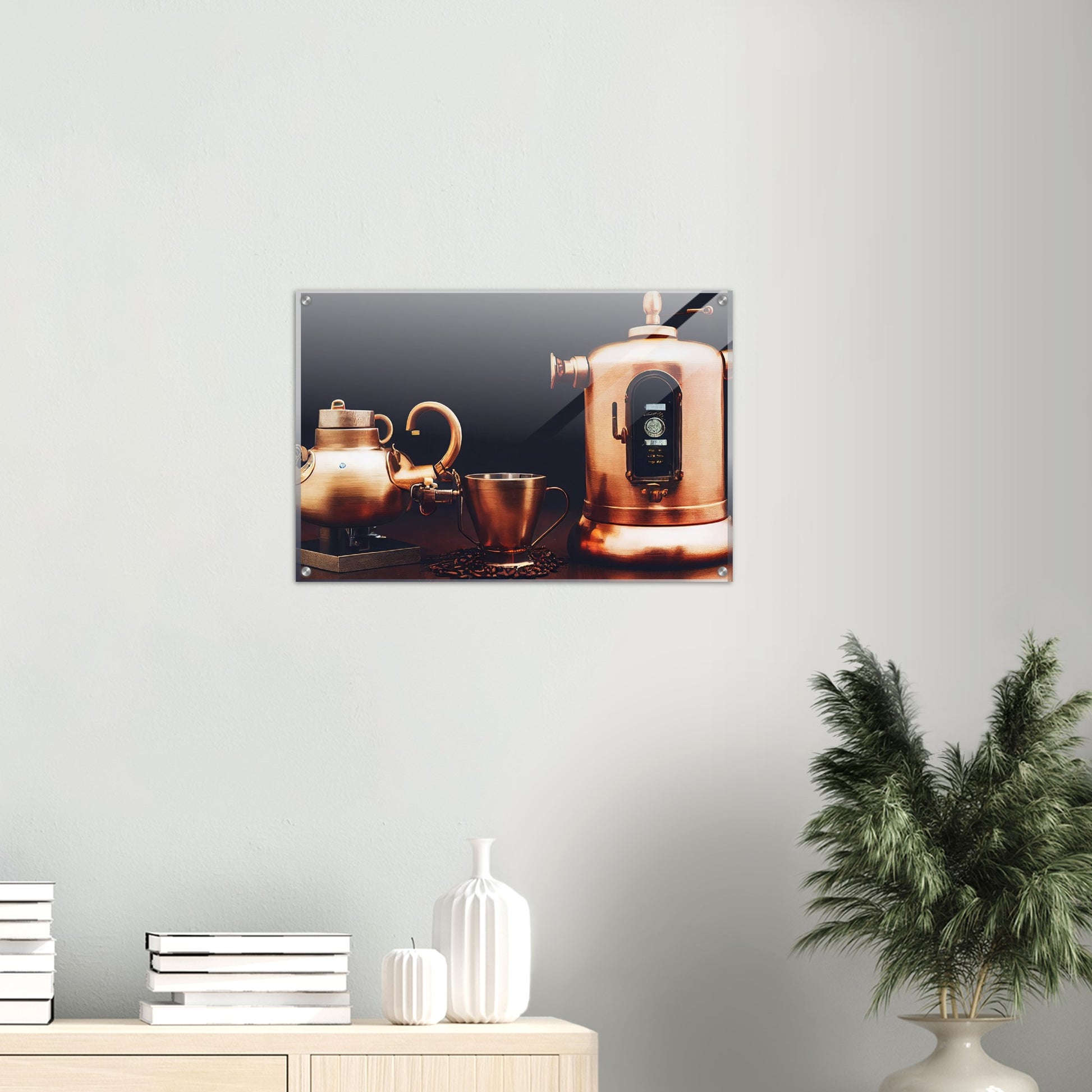 Acrylbild auf Glas - in Museumsqualität - Steampunk - Coffee Maker - No.4 - Collection Cup - Pixelboys - Wandbild - Kunstwerk - Hotelkunst - Kunst auf Postern - Fine Art - Steampunk - Future - Maschine - Poster with frame - Office Poster - Art Brand - Pixelboys - Coffee House - Restaurant Poster - Wall Art - Kunstdruck - Geschenkidee - Kunst auf Acrylglas - Future Coffee Cup - Personalisierbare Tasse - Gastro Tasse - exklusiv - Acryldruck - Gastronomie Poster - Hotelposter - Steam Punk Kitchen -   