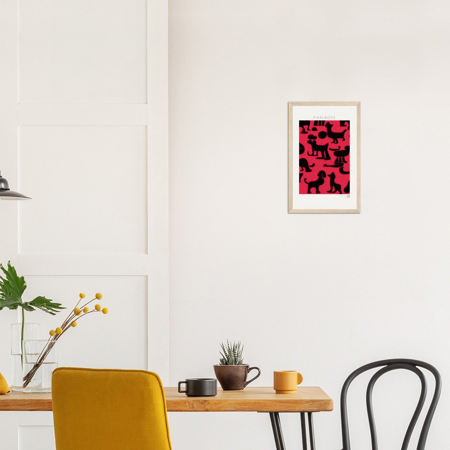 Poster mit Rahmen (Holz) - in Museumsqualität - Doodlemania "weird animals on red"- No.2 - Hunde - Katzen - Doodle Kunst - dogs - Cats - gastro - Poster mit Rahmen - doodle artwork - Acrylbild - Kunstdruck - Wandbild - office Poster - Poster with frame -  Künstler: Pixelboys & The Unknown Artist Nb.517 - keith haring - anti stress art - Gastro Art -Art Brand - 