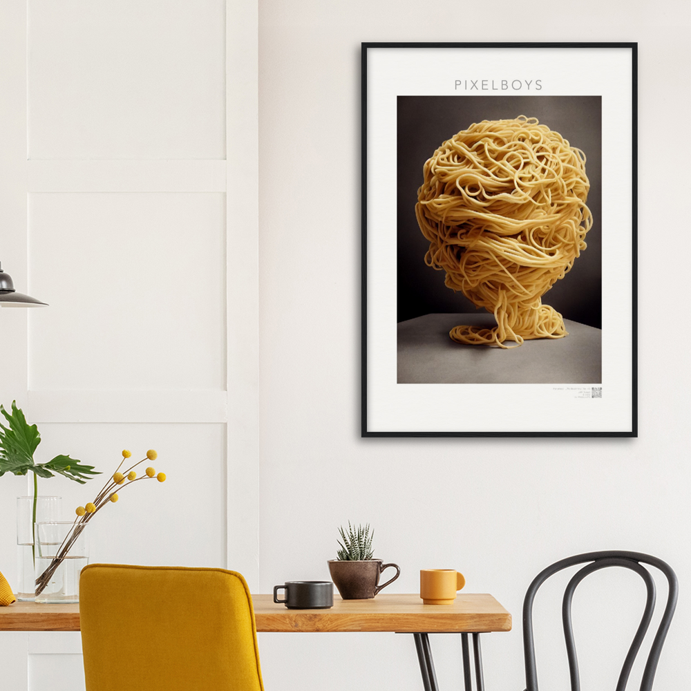 Poster mit Rahmen (Holz) - Pastarized "The Beginning" - No.1 - Kunst Marke - Pixelboys - Kunstdruck - Papier: 250g/qm - Künstler: John Grayst & Pixelboys -  Pasta Liebe - Nudeln - Face - Atelier - Italien - Mailand - Neapel - Rom - Turin  