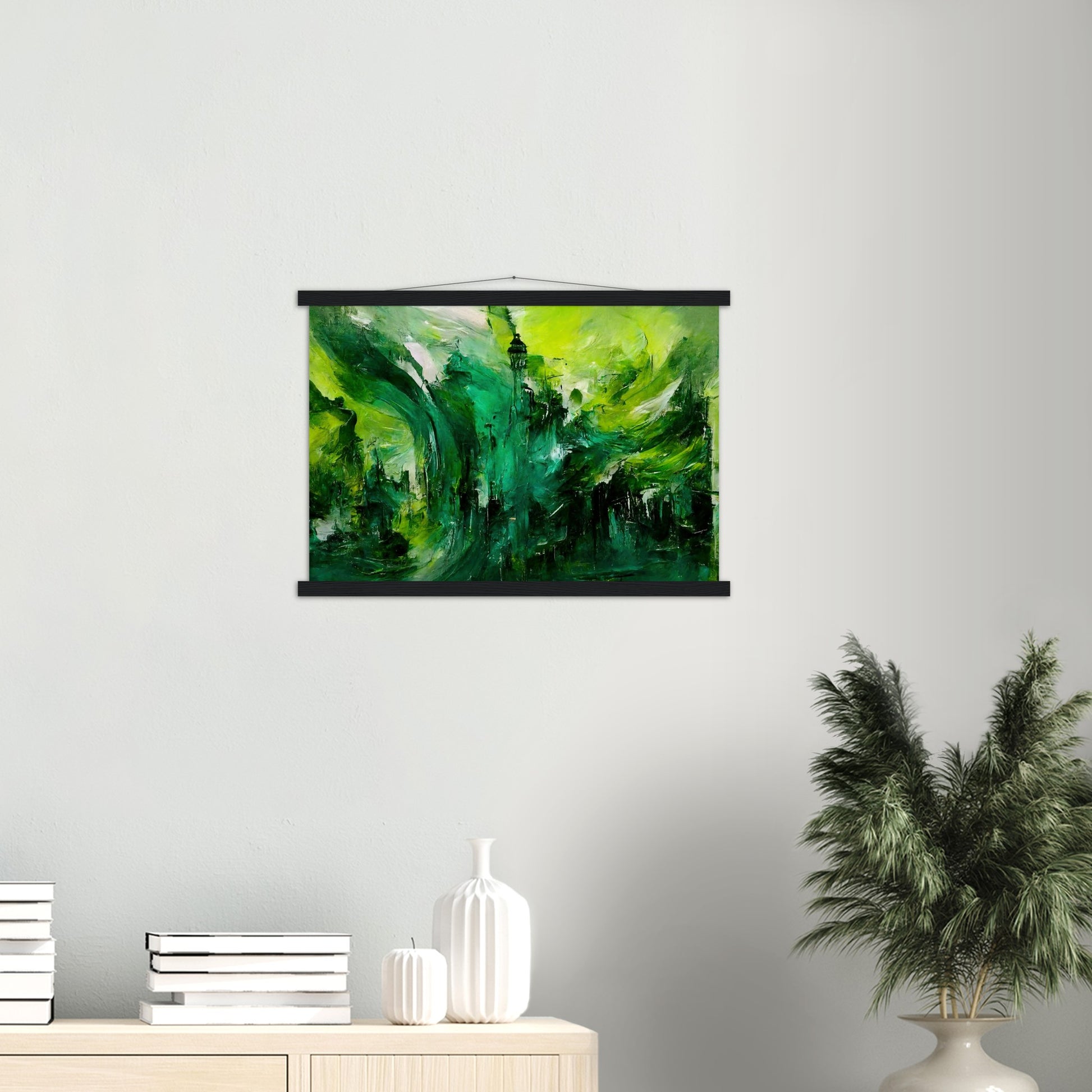 Poster mit Leisten (Holz) - in Museumsqualität - Storm over London - „Revenge of Nature“ - Ölgemälde - Grüner Sturm - Abstract - London - Planet - Fineart - Green Sea - Wandkunst - Holzrahmen - Poster with frame - Abstract Green - artwork - art brand - printed cup personalized - Holzleisten - pixelboys - Kunstdrucke - wandbilder - wall art - Kunst auf Tassen  - Office Poster - Wanddekoration - Fineart  - Colorfull - Dynamic - Acrylkunst - Geschenkidee - Office Poster - Acryldruck - Abstrakte Kunst -