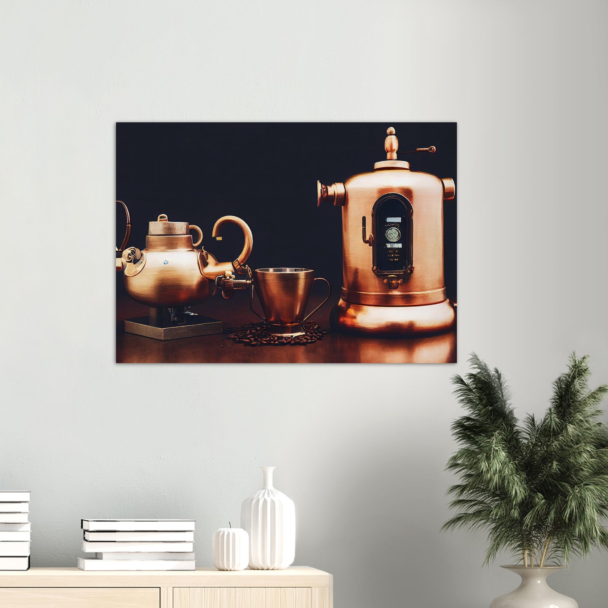 Poster in Museumsqualität - Steampunk - Coffee Maker - No.4 - Collection Cup - Pixelboys - Wandbild - Kunstwerk - Hotelkunst - Kunst auf Postern - Fine Art - Steampunk - Future - Maschine - Poster with frame - Office Poster - Art Brand - Pixelboys - Coffee House - Restaurant Poster - Wall Art - Kunstdruck - Geschenkidee - Kunst auf Acrylglas - Future Coffee Cup - Personalisierbare Tasse - Gastro Tasse - exklusiv - Gastronomie Poster - Hotelposter - Steam Punk Kitchen - Acryldruck