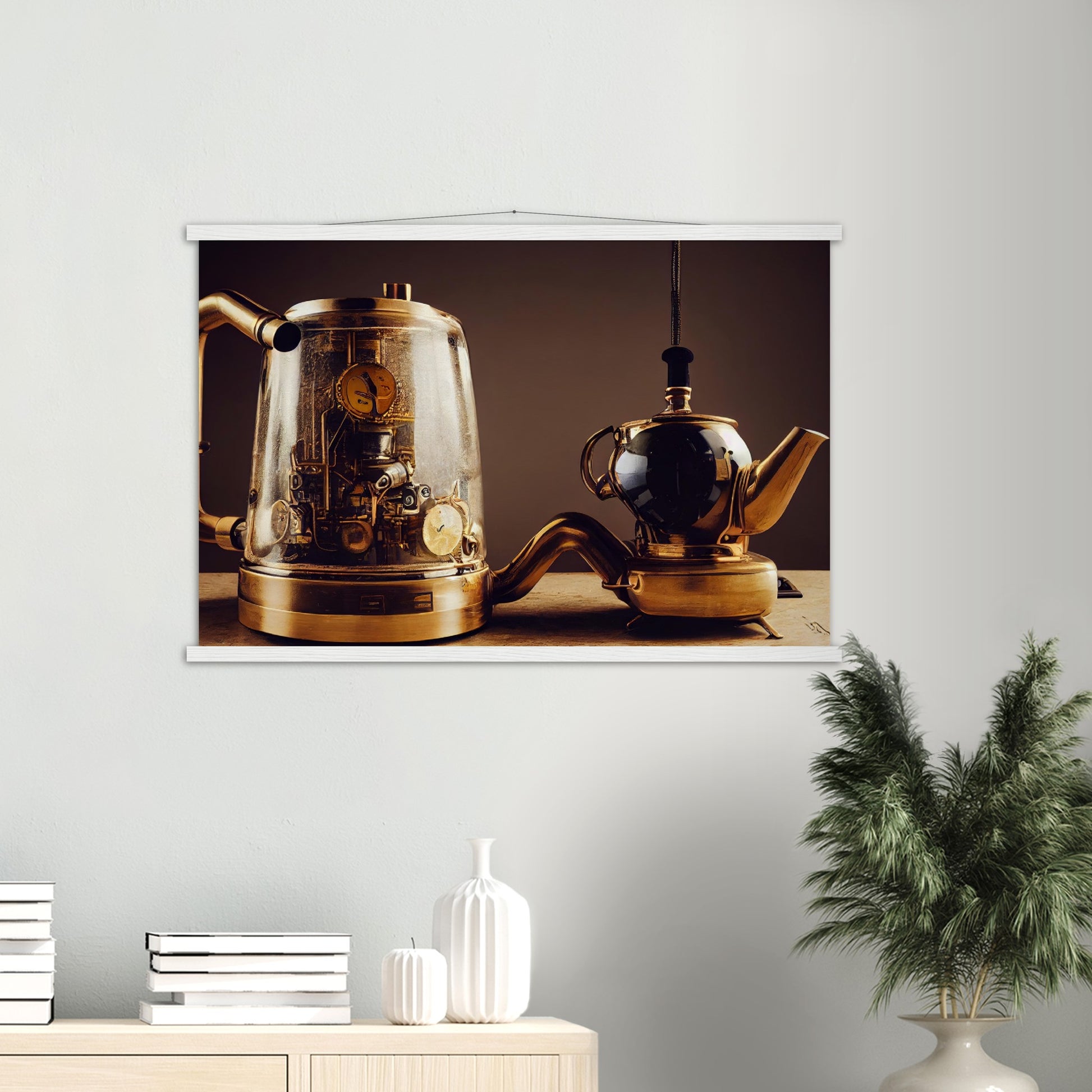 Poster mit Leisten (Holz) - in Museumsqualität - Steampunk - Coffee Maker - No.2 - Pixelboys - Wandbild - Kunstwerk - Hotelkunst - Kunst auf Postern - Fine Art - Steampunk - Future - Maschine - Poster with frame - Office Poster - Art Brand - Pixelboys - Coffee House - Restaurant Poster - Schöner Wohnen - Dekoration - Wall Art - Kunstdruck - Geschenkidee - Kunst auf Acrylglas - Future Coffee Cup - Personalisierbare Tasse - Gastro Poster -  Gewerbliche Poster - exklusiv - Gastronomie Poster - Hotelposter -