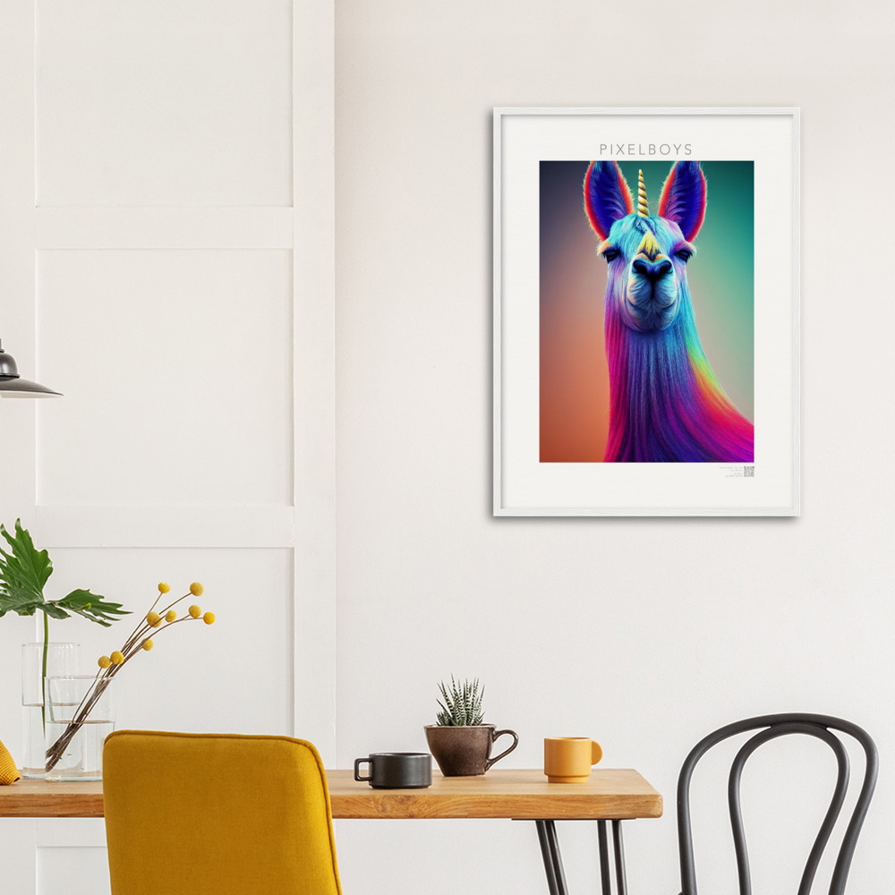 Poster mit Rahmen (Holz)- Karma Lama No. 3 - "Bob" - Wandbild - Bob the Drag Queen - LGBTQI+ - Christopher Street Day - Pride Month - Lesbian - Gay - Bisexual - Transgender - Queer & Intersexual - rainbow flag - unicorn - einhorn - rainbow - regenbogen - heteronormativity - Drag Queens - Asexual - Künstler: "John Grayst" - Pixelboys - Atelier - Acryldruck - Museum - Germany - Berlin - USA - America - New York City - Los Angeles - Chicago - Houston - Phoenix - Philadelphia - Paris - Rom -