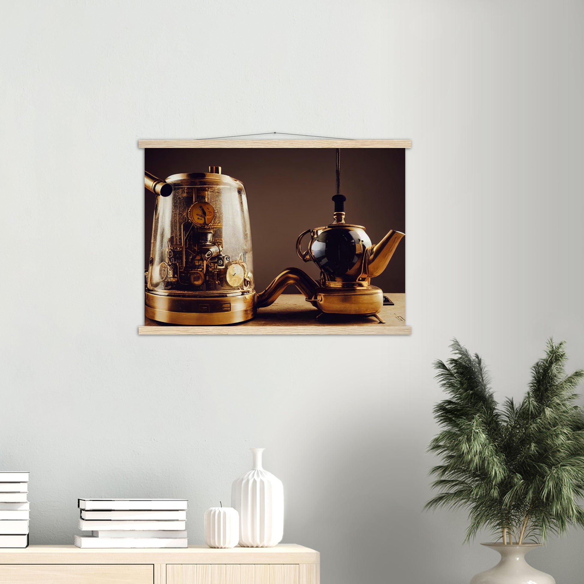 Poster mit Leisten (Holz) - in Museumsqualität - Steampunk - Coffee Maker - No.2 - Pixelboys - Wandbild - Kunstwerk - Hotelkunst - Kunst auf Postern - Fine Art - Steampunk - Future - Maschine - Poster with frame - Office Poster - Art Brand - Pixelboys - Coffee House - Restaurant Poster - Schöner Wohnen - Dekoration - Wall Art - Kunstdruck - Geschenkidee - Kunst auf Acrylglas - Future Coffee Cup - Personalisierbare Tasse - Gastro Poster -  Gewerbliche Poster - exklusiv - Gastronomie Poster - Hotelposter -