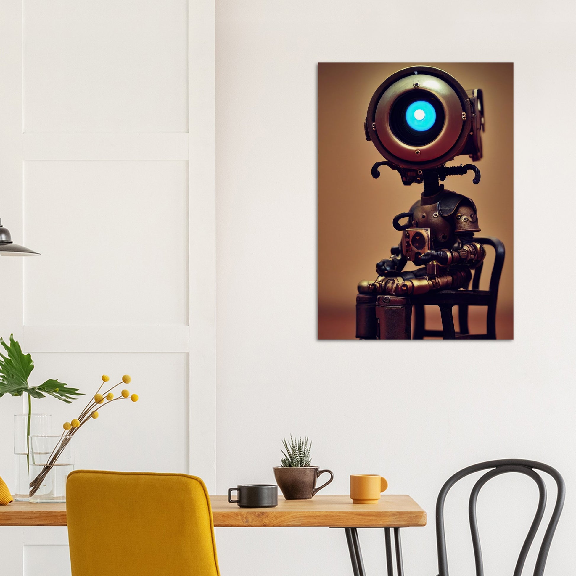 Poster in Museumsqualität -  Tiny robot with coffee - "Bobby" - Wandkunst - Papierdicke: 250g/qm - Customizable Coffee Cup - Personalized Gifts - Kunstdruck - Kleine Roboter - Steampunk - Acryldruck - Little Robots - Personalized Gifts - Tiny  - Steampunk - zukunft - Poster with frame - Kunstwerk - Office Poster - Poster mit Rahmen - Kaffee Tasse - Poster - Bedruckte Tassen - Kunst Marke - Art Brand - Wandbild - Kunstdrucke - Künstler: John Grayst & Pixelboys - emotional robots - Geschenkidee -