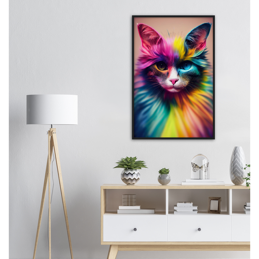 Poster mit Rahmen in Museumsqualität Einzigartige farbenfrohe Regenbogenkatze "Luna" - Amore ♡ - Cat Love - Katzen Liebe ♡- Künstler: "John Grayst" - Kunstdruck - Wandbild - Poster - Pixelboys - Atelier - Mailand - Rom - Neapel - Turin - Palermo - Catania - Florenz - Genua - Bologna - Bari -