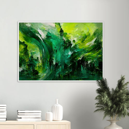 Poster mit Rahmen (Holz) - in Museumsqualität - Storm over London - „Revenge of Nature“ - Ölgemälde - Grüner Sturm - Abstract - London - Planet - Fineart - Green Sea - Wandkunst - Holzrahmen - Poster with frame - Abstract Green - artwork - art brand - printed cup personalized - Holzleisten - pixelboys - Kunstdrucke - wandbilder - wall art - Kunst auf Tassen  - Office Poster - Wanddekoration - Fineart  - Colorfull - Dynamic - Acrylkunst - Geschenkidee - Office Poster - Acryldruck - Abstrakte Kunst -