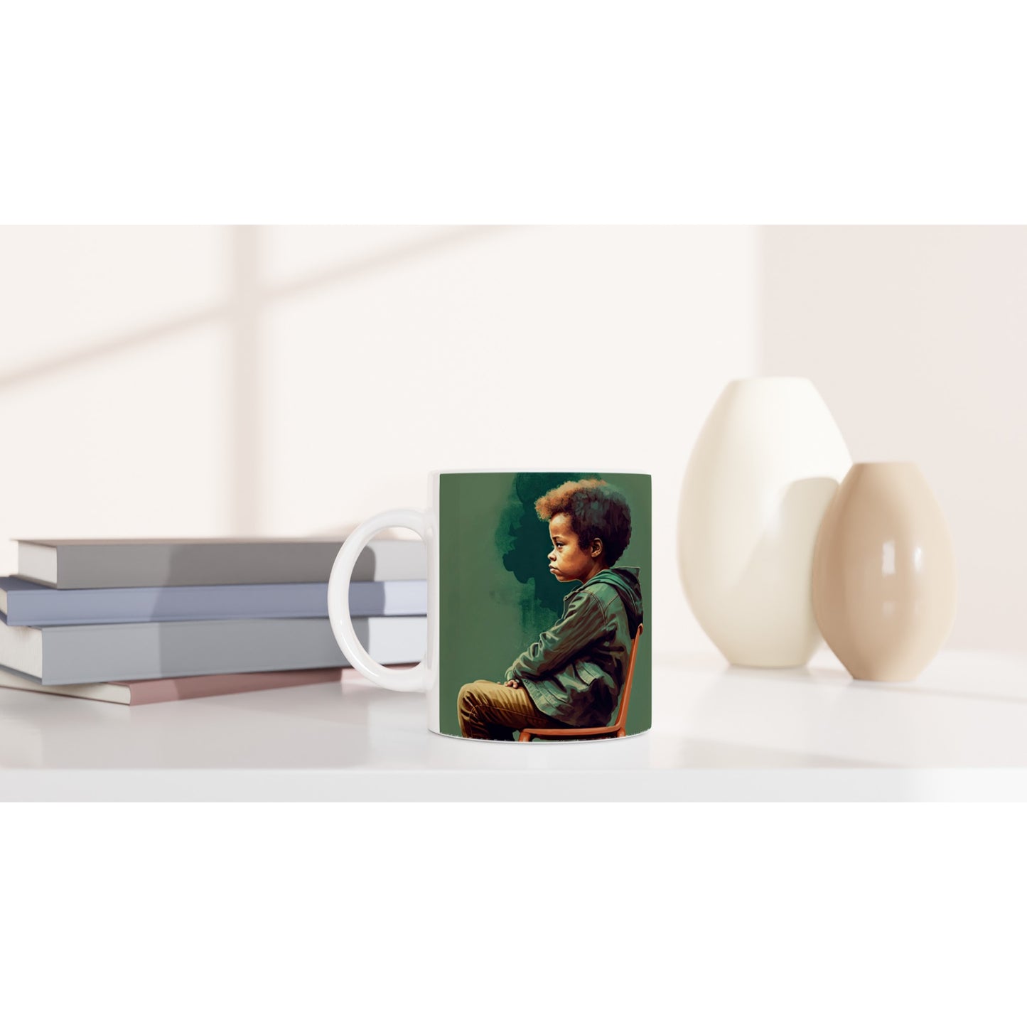 Personalisierte Tasse (bedruckt) - in Museumsqualität - Listening - The Son - Jeffrey - rasism - motherhood - Posterleisten - USA - Fineart - Posterrahmen  - Wandkunst - Holzrahmen - Poster with frame - people of color - artwork - art brand - printed cup personalized - Holzleisten - pixelboys - Kunstdrucke - wandbilder - wall art - Kunst auf Tassen  - Office Poster - Gastrotassen - Wanddekoration - Acrylkunst - Geschenkidee - Office Poster - Acryldruck - Abstrakte Kunst - Family Art -