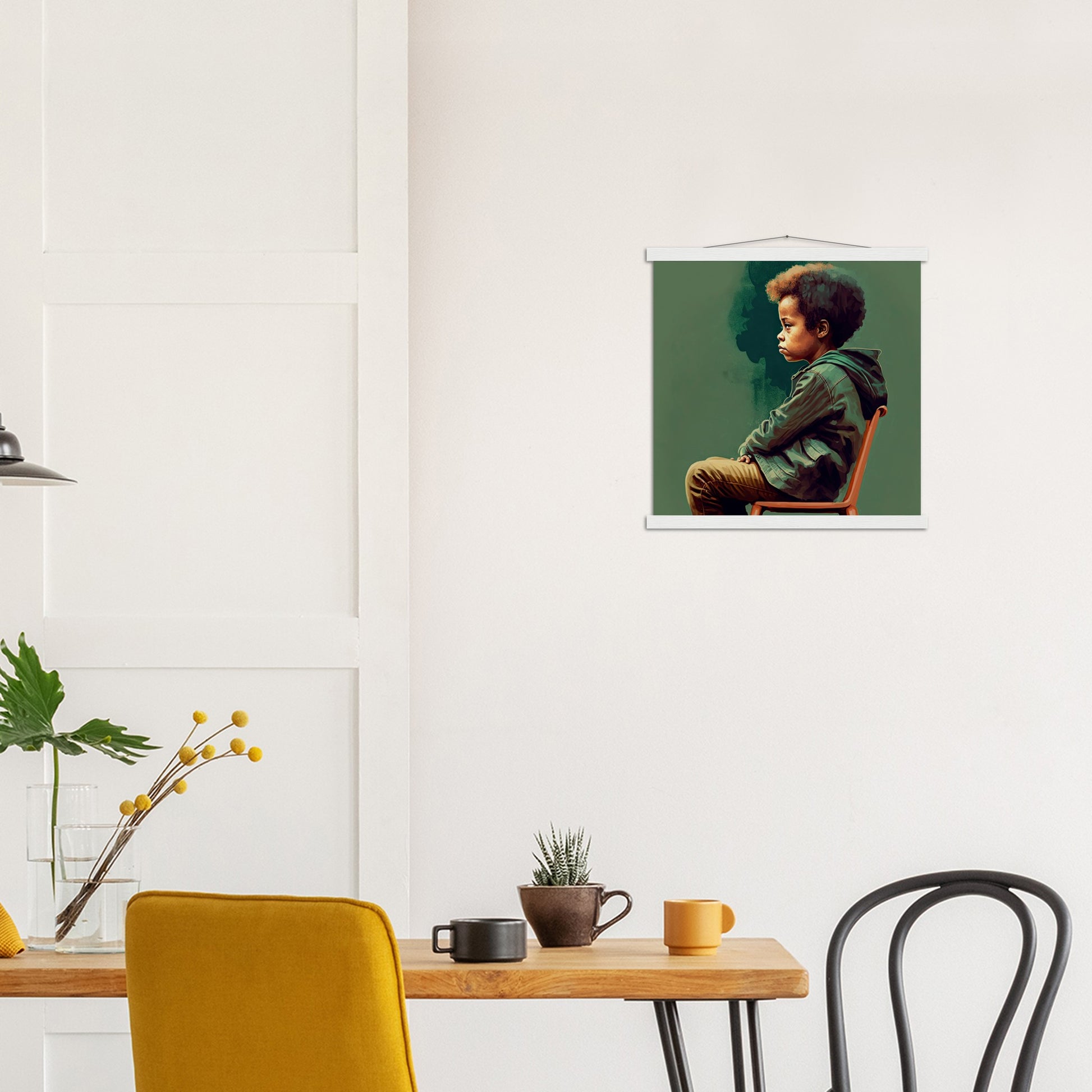 Poster mit Leisten (Holz) - in Museumsqualität - Listening - The Son - Jeffrey - rasism - motherhood - Posterleisten - USA - Fineart - Posterrahmen  - Wandkunst - Holzrahmen - Poster with frame - people of color - artwork - art brand - printed cup personalized - Holzleisten - pixelboys - Kunstdrucke - wandbilder - wall art - Kunst auf Tassen  - Office Poster - Gastrotassen - Wanddekoration - Acrylkunst - Geschenkidee - Office Poster - Acryldruck - Abstrakte Kunst - Family Art -