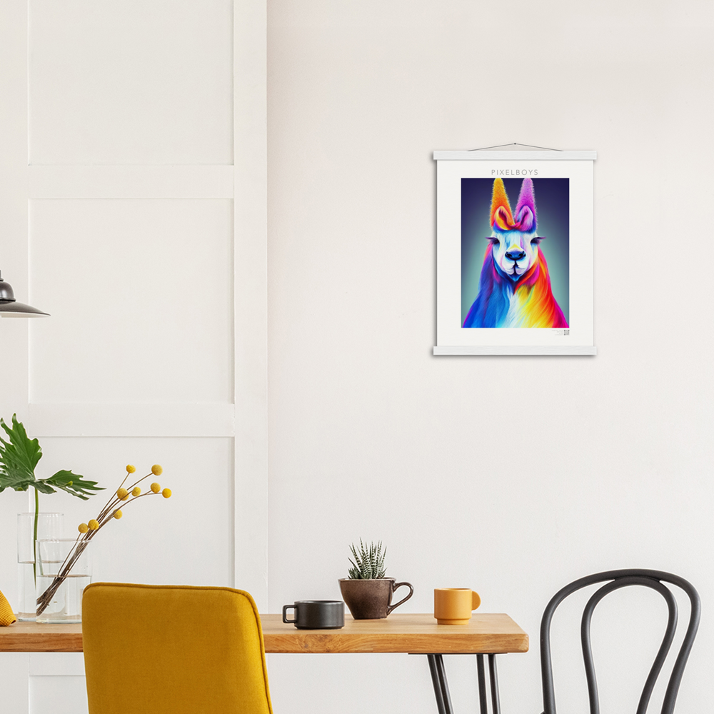 Poster mit Leisten (Holz) - Karma Lama No. 2 - "Edna" - Wandbild - Edna Erverage - LGBTQI+ - Christopher Street Day - Pride Month - Lesbian - Gay - Bisexual - Transgender - Queer & Intersexual - rainbow flag - unicorn - einhorn - rainbow - regenbogen - heteronormativity - Drag Queens - Asexual - Künstler: "John Grayst" - Pixelboys - Atelier - Wandbild - Museum - Germany - Berlin - USA - America - New York City - Los Angeles - Chicago - Houston - Phoenix - Philadelphia - Paris - Rom -