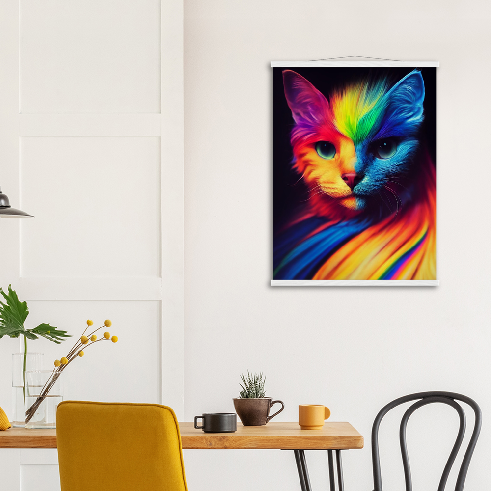 Poster mit Leisten - Farbenfrohe Regenbogen Katze "Kitty" - Pride Bewegung Maskottchen - Viele Größen - auch im XXL Format -