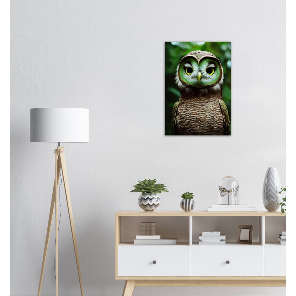 Poster in Museumsqualität - Fruit Owl No. 4 - "Kiki", the Kiwi Owl - Wandkunst - Kunstdruck - (lat. tyto actinidia) - Kiwi Eule - Schleiereulen - Kiwi Owl - Fruchteulen - Vogel - Bird - Strigiformes - Noctua - Ornithologie - Kunstwerk  - Office Poster - Poster mit Rahmen - Kaffee Tasse - Poster mit Leisten - Bedruckte Tassen - Kunst Marke - Art Brand - Acryldruck - Wandbild - Kunstdrucke - Papier: 250g/qm - Künstler: John Grayst & Pixelboys - Eulen - Owl - Geschenkidee - 