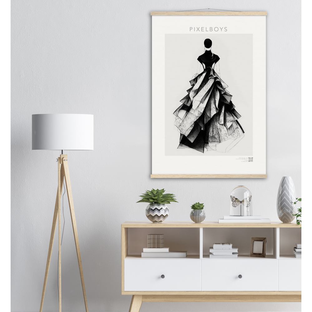 Poster mit Leisten aus Holz mit Kunstwerk - Haute Couture - No. 5 - "Ambre" - Künstler: "The Unknown Artist Nb. 517" Wandbilder - Kunstdrucke - Pixelboys - Atelier - Milano - Berlin - Munich - Madrid - New York - Dubai - Paris - Tokio - Rom -