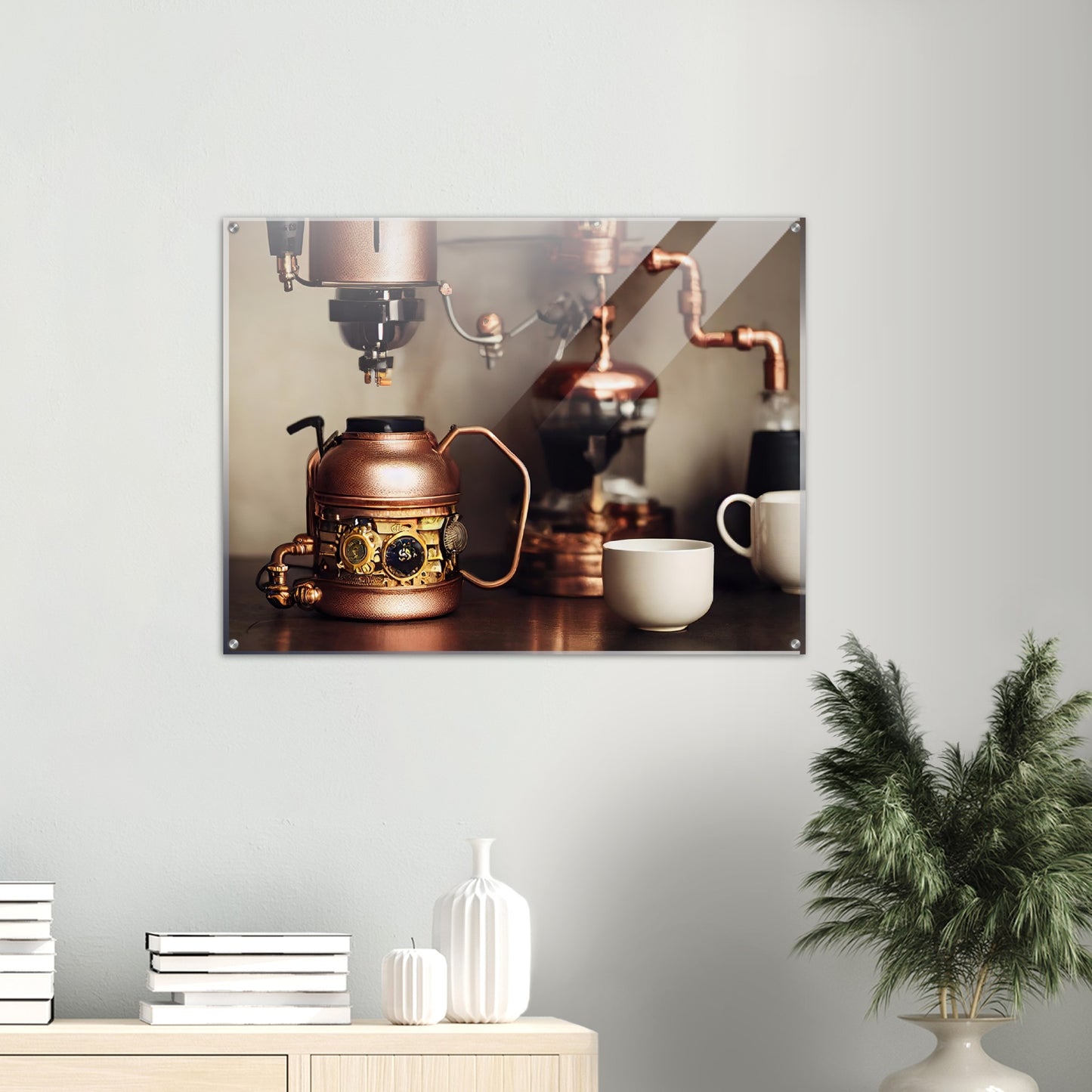 Acrylbild - in Museumsqualität - Steampunk - Coffee Maker - No.1 - Wandbild - Kunstwerk - Kunst auf Postern - Fine Art - Steampunk - Future - Maschine - Poster with frame - Office Poster - Art Brand - Pixelboys - Coffee House - Restaurant Poster - Schöner Wohnen - Dekoration - Wall Art - Kunstdruck - Geschenkidee - Kunst auf Acrylglas - Personalisierbare Tasse - Gastro Poster - Gewerbliche Poster - exklusiv - Kunst auf Acrylglas - 