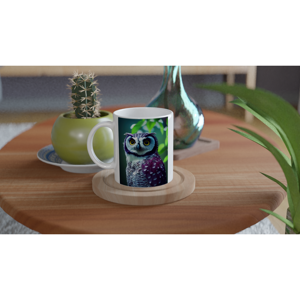 Personalisierbare Tasse - Fruit Owl No.5 - "Sini", the bluberry owl - Wandkunst - Kunstdruck - Heidelbeereule - (lat. bubo vaccinium) - Acryldruck - Heidelbeere Eule - Fruchteulen - blueberry owl- Vogel - Uhu - Bird - Strigiformes - Noctua - Ornithologie - Kunstwerk  - Office Poster - Poster mit Rahmen - Kaffee Tasse - Poster mit Leisten - Bedruckte Tassen - Kunst Marke - Art Brand - Wandbild - Kunstdrucke - Papier: 250g/qm - Künstler: John Grayst & Pixelboys - Eulen - Owl - Geschenkidee - 