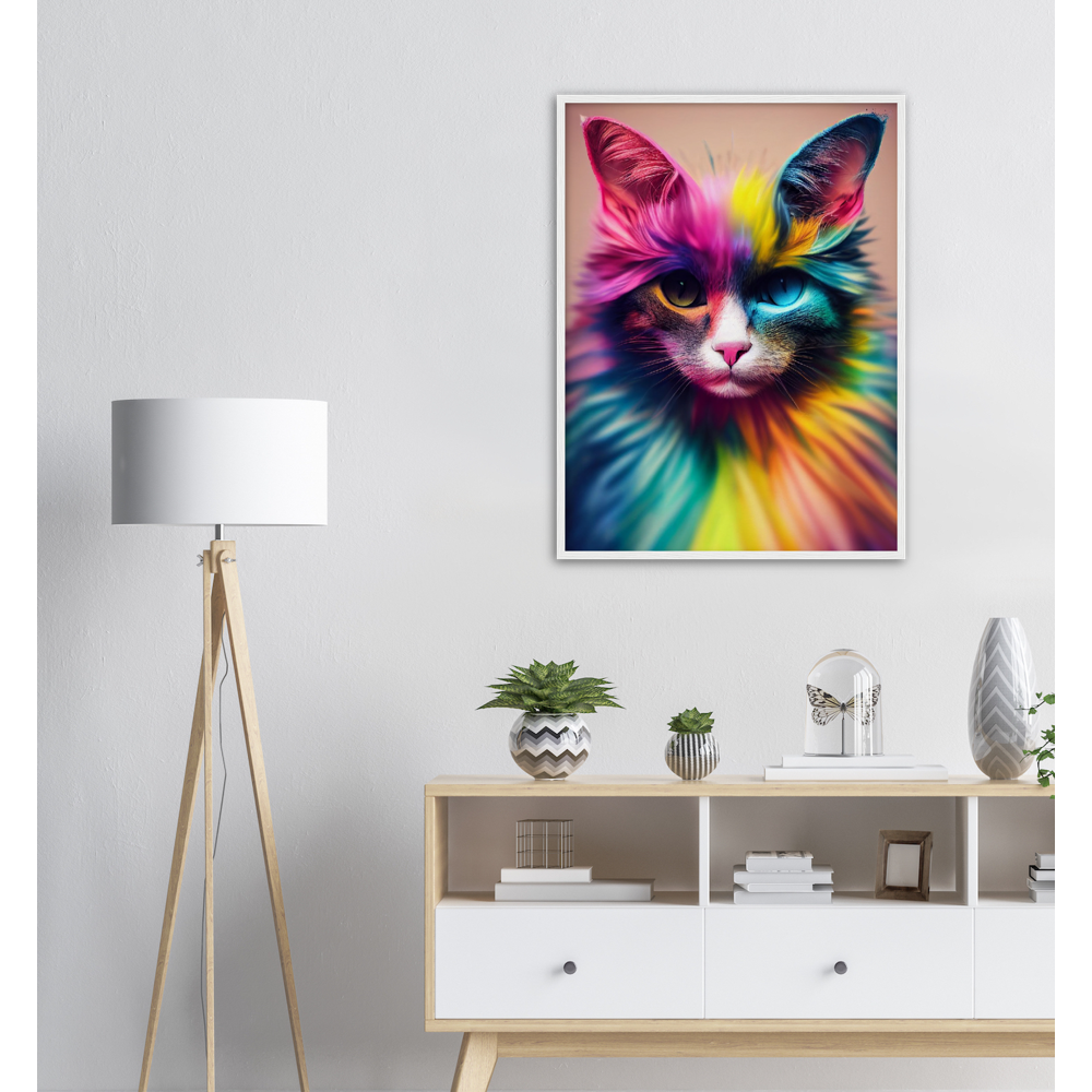 Poster mit Rahmen in Museumsqualität Einzigartige farbenfrohe Regenbogenkatze "Luna" - Amore ♡ - Cat Love - Katzen Liebe ♡- Künstler: "John Grayst" - Kunstdruck - Wandbild - Poster - Pixelboys - Atelier - Mailand - Rom - Neapel - Turin - Palermo - Catania - Florenz - Genua - Bologna - Bari -