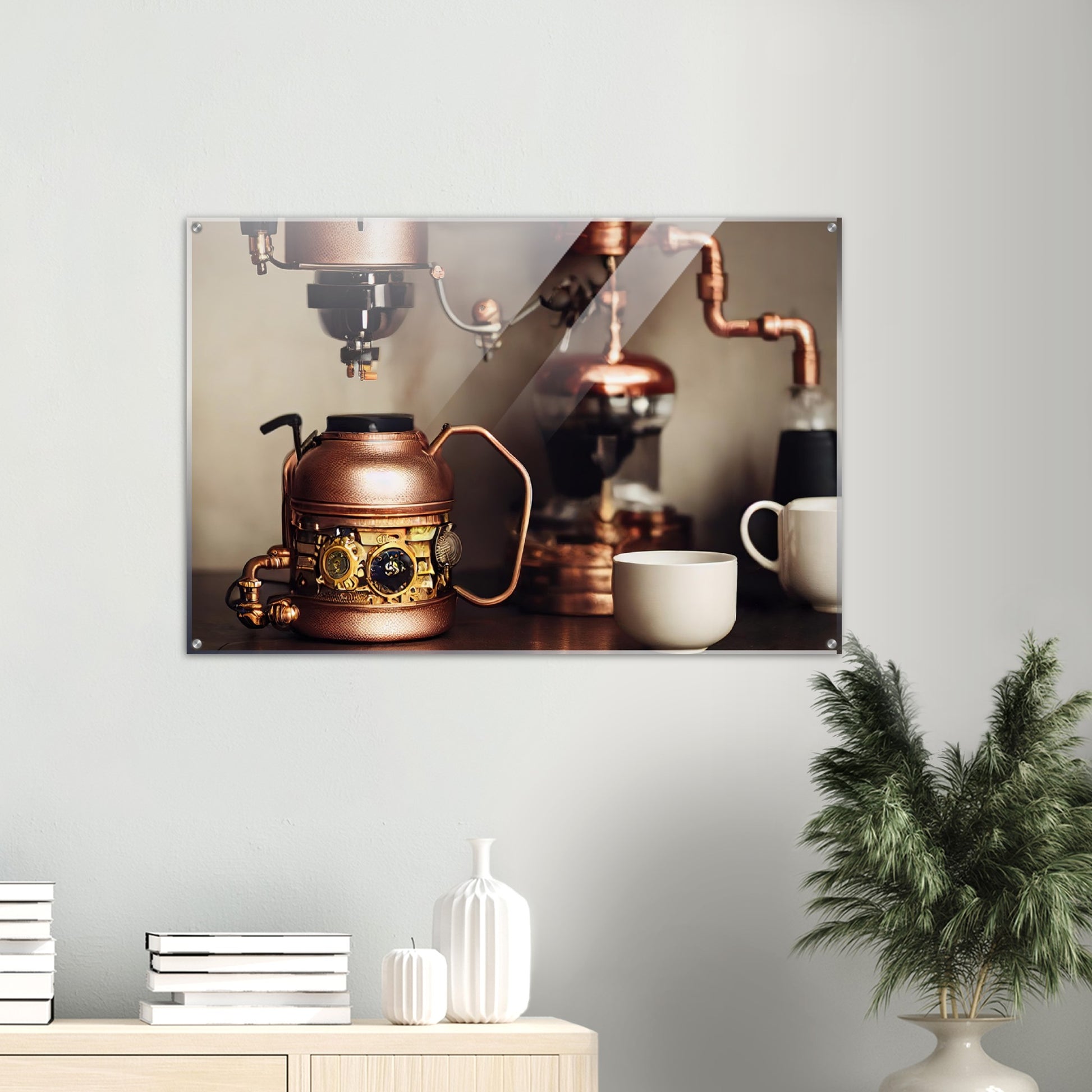 Acrylbild - in Museumsqualität - Steampunk - Coffee Maker - No.1 - Wandbild - Kunstwerk - Kunst auf Postern - Fine Art - Steampunk - Future - Maschine - Poster with frame - Office Poster - Art Brand - Pixelboys - Coffee House - Restaurant Poster - Schöner Wohnen - Dekoration - Wall Art - Kunstdruck - Geschenkidee - Kunst auf Acrylglas - Personalisierbare Tasse - Gastro Poster - Gewerbliche Poster - exklusiv - Kunst auf Acrylglas - 