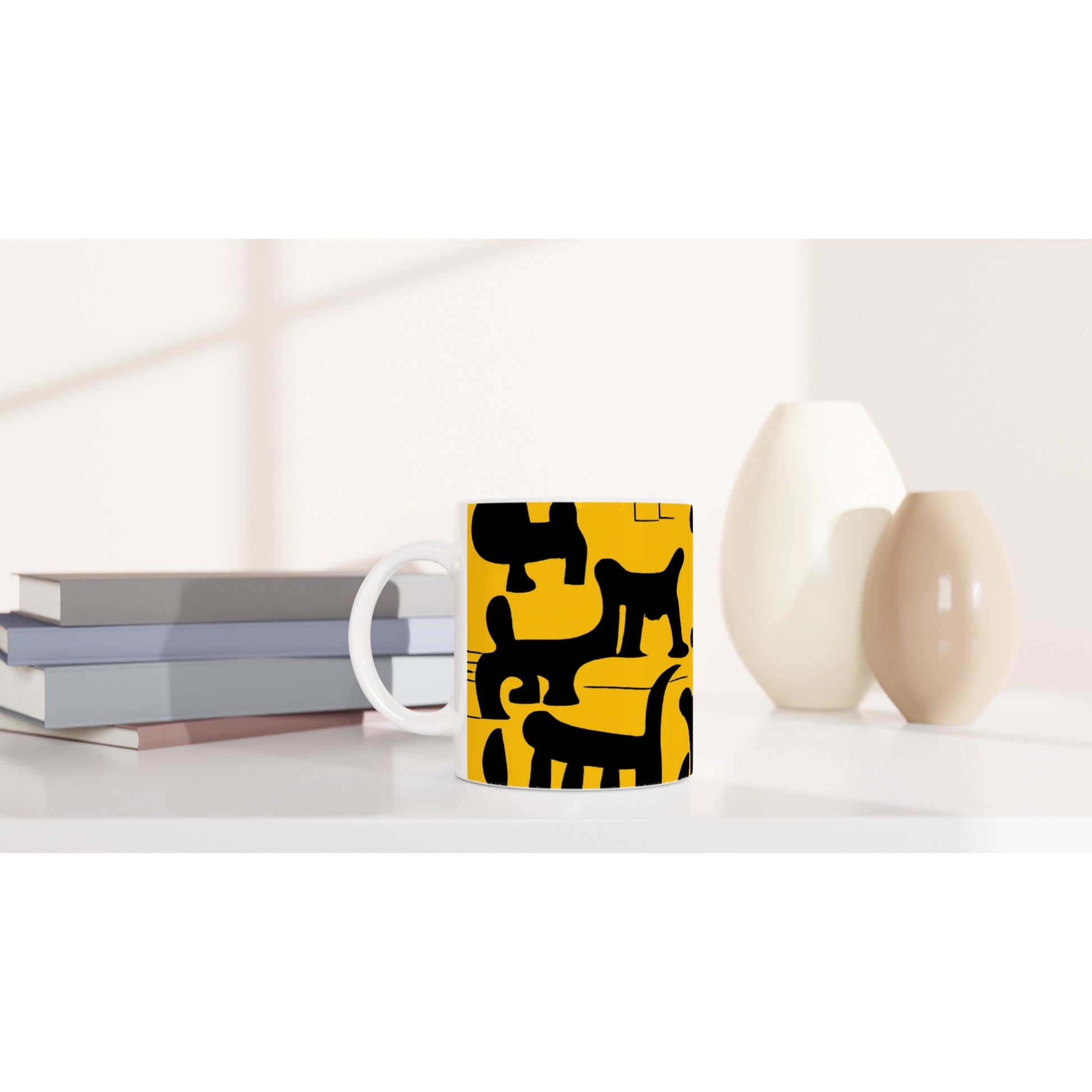 Bedruckte Sammeltasse - Doodlemania "weird animals on yellow" - No.3 - bedruckte Tasse-  gelb - Cup - Hunde - Katzen - Doodle Kunst - dogs - Cats - gastro - Poster mit Rahmen - doodle artwork - Acrylbild - Kunstdruck - Wandbild - office Poster - Poster with frame -  Künstler: Pixelboys & The Unknown Artist Nb.517 - keith haring - Gastro Art - anti stress art - Art Brand - Kunstdruck - Gastro Tasse - 