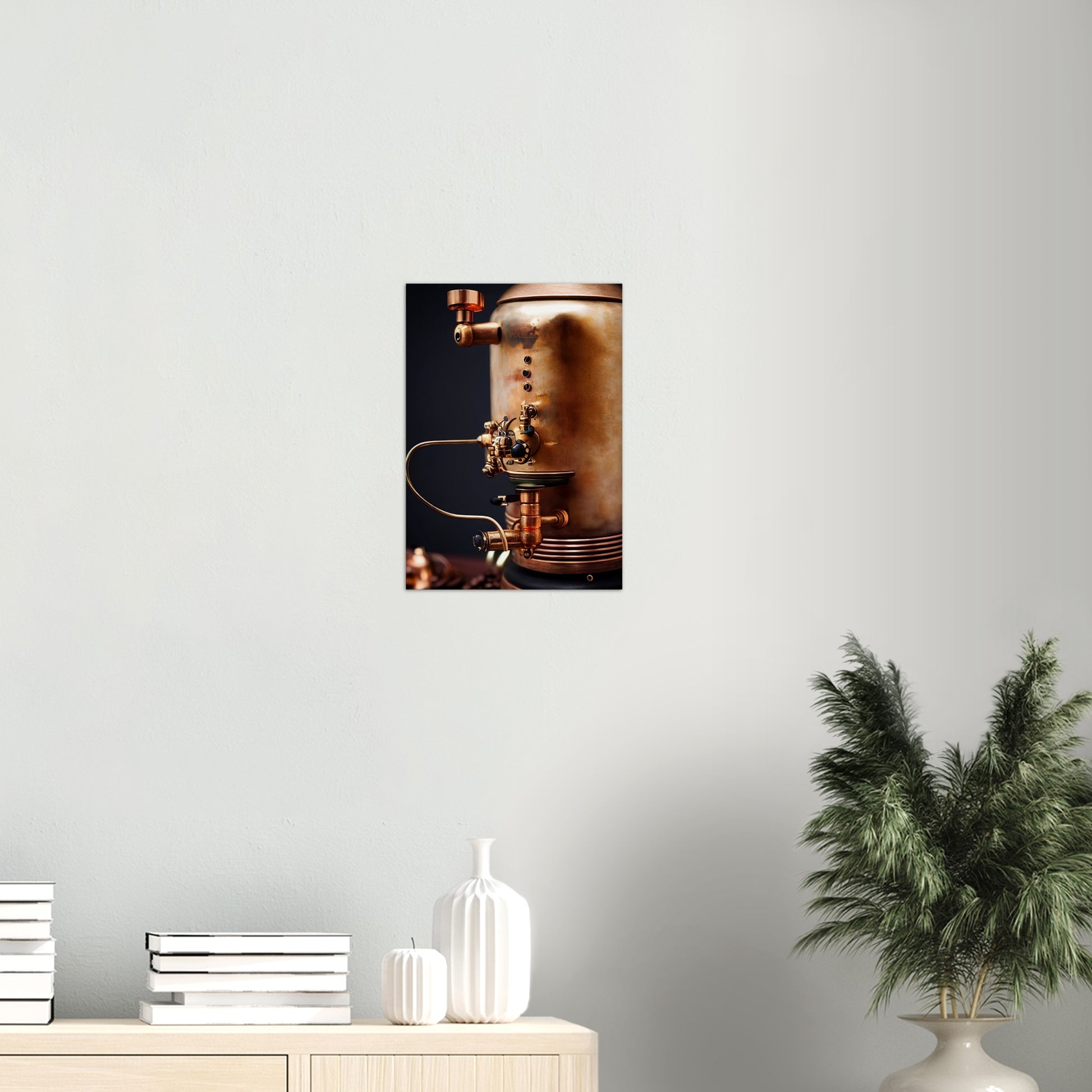 Poster in Museumsqualität - Steampunk - Coffee Maker - No.5 - Collection Cup - Pixelboys - Wandbild - Kunstwerk - Hotelkunst - Kunst auf Postern - Fine Art - Steampunk - Future - Maschine - Poster with frame - Office Poster - Art Brand - Pixelboys - Coffee House - Restaurant Poster - Wall Art - Kunstdruck - Geschenkidee - Kunst auf Acrylglas - Future Coffee Cup - Personalisierbare Tasse - Gastro Tasse - exklusiv - Acryldruck - Gastronomie Poster - Hotelposter - Steam Punk Kitchen -   