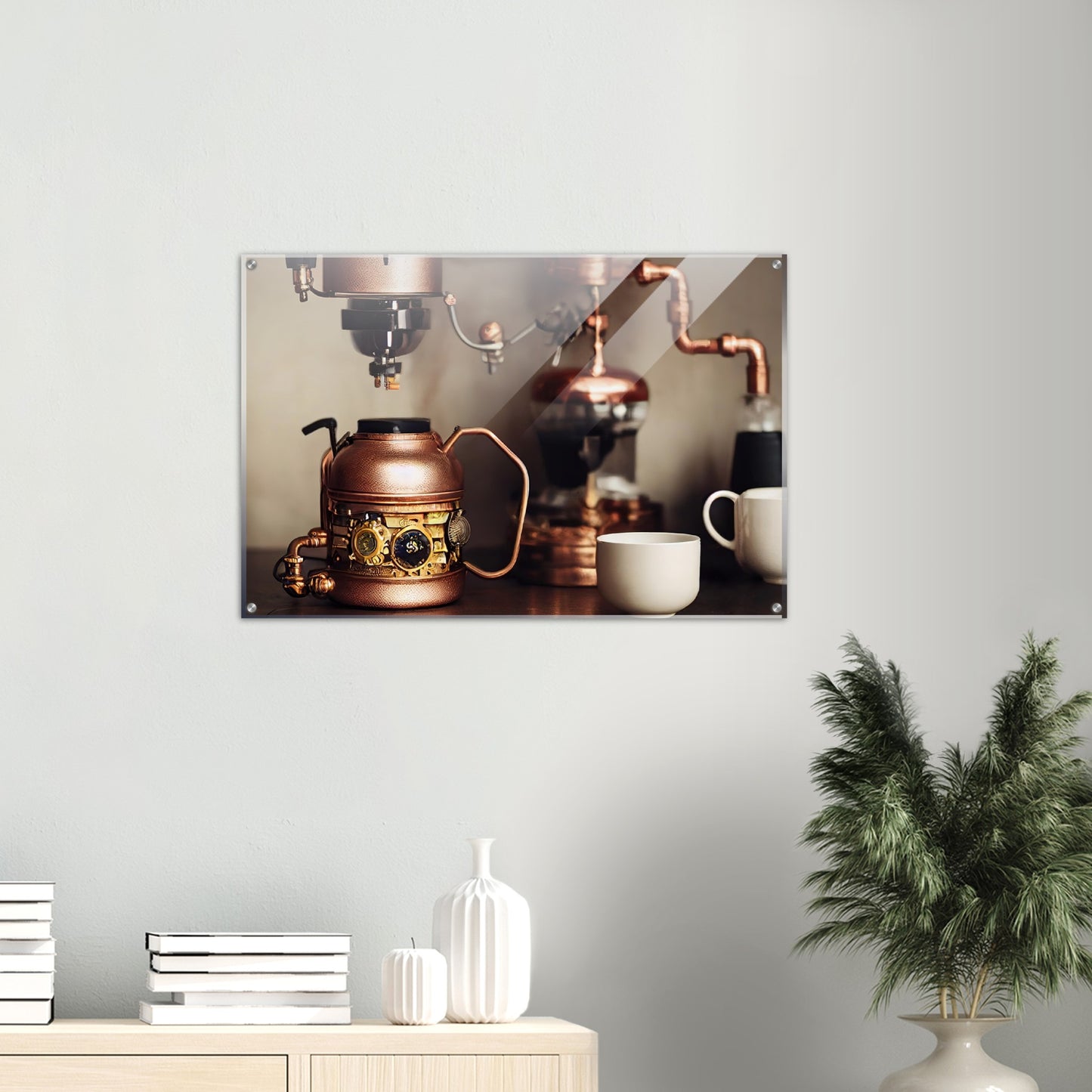 Acrylbild - in Museumsqualität - Steampunk - Coffee Maker - No.1 - Wandbild - Kunstwerk - Kunst auf Postern - Fine Art - Steampunk - Future - Maschine - Poster with frame - Office Poster - Art Brand - Pixelboys - Coffee House - Restaurant Poster - Schöner Wohnen - Dekoration - Wall Art - Kunstdruck - Geschenkidee - Kunst auf Acrylglas - Personalisierbare Tasse - Gastro Poster - Gewerbliche Poster - exklusiv - Kunst auf Acrylglas - 