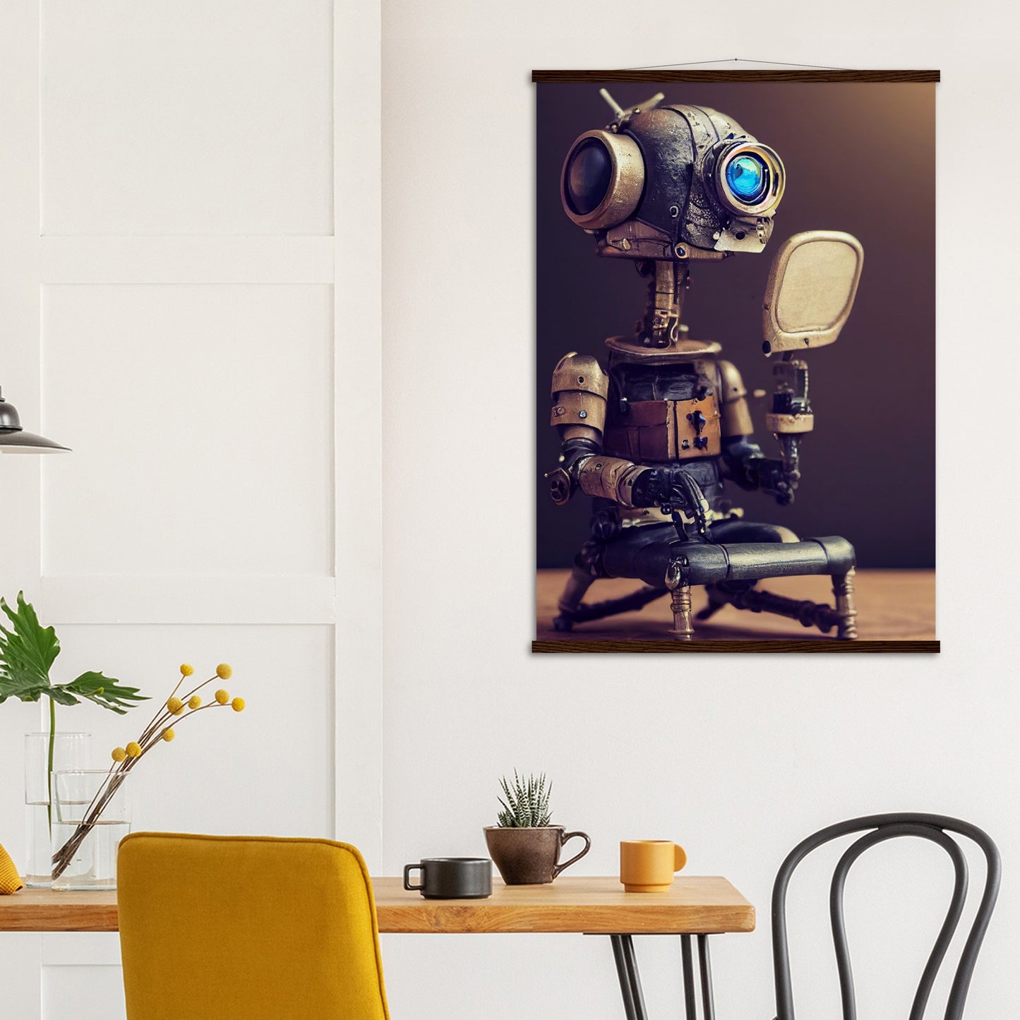 Poster mit Leisten (Holz) in Museumsqualität - Tiny robot with a mirror - Hitoshi 人 - Wall Art - Spiegel - Acryldruck - Wandkunst - Customizable Coffee Cup - Personalized Gifts - Kunstdruck - Kleine Roboter - Acryldruck - Little Robots - Personalized Gifts - Tiny  - Steampunk - zukunft - Poster with frame - Kunstwerk - Office Poster - Poster mit Rahmen - Kaffee Tasse - Poster - Bedruckte Tassen - Kunst Marke - Art Brand - Kunstdrucke - Künstler: John Grayst & Pixelboys - emotional robots - Geschenkidee - 