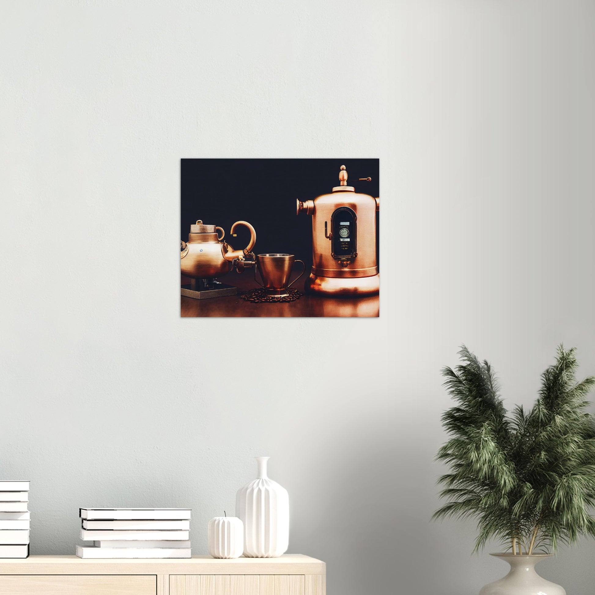 Poster in Museumsqualität - Steampunk - Coffee Maker - No.4 - Collection Cup - Pixelboys - Wandbild - Kunstwerk - Hotelkunst - Kunst auf Postern - Fine Art - Steampunk - Future - Maschine - Poster with frame - Office Poster - Art Brand - Pixelboys - Coffee House - Restaurant Poster - Wall Art - Kunstdruck - Geschenkidee - Kunst auf Acrylglas - Future Coffee Cup - Personalisierbare Tasse - Gastro Tasse - exklusiv - Gastronomie Poster - Hotelposter - Steam Punk Kitchen - Acryldruck