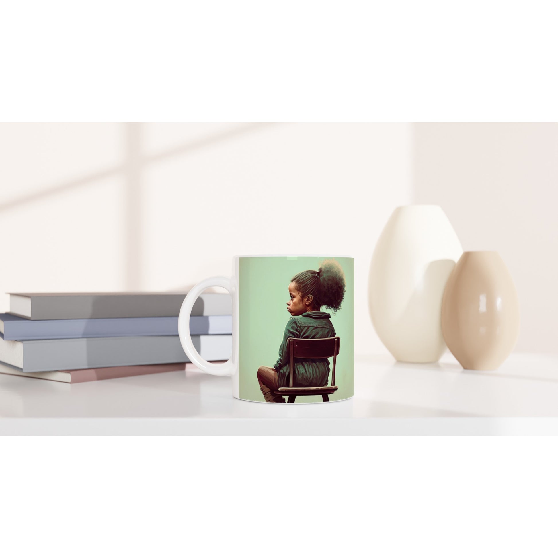 Personalisierte Tasse (bedruckt) - in Museumsqualität - Listening - The daughter - Jessica - rasism - motherhood - Posterleisten - USA - Fineart - Posterrahmen  - Wandkunst - Holzrahmen - Poster with frame - people of color - artwork - art brand - printed cup personalized - Holzleisten - pixelboys - Kunstdrucke - wandbilder - wall art - Kunst auf Tassen  - Office Poster - Gastrotassen - Wanddekoration - Acrylkunst - Geschenkidee - Office Poster - Acryldruck - Abstrakte Kunst - Family Art -