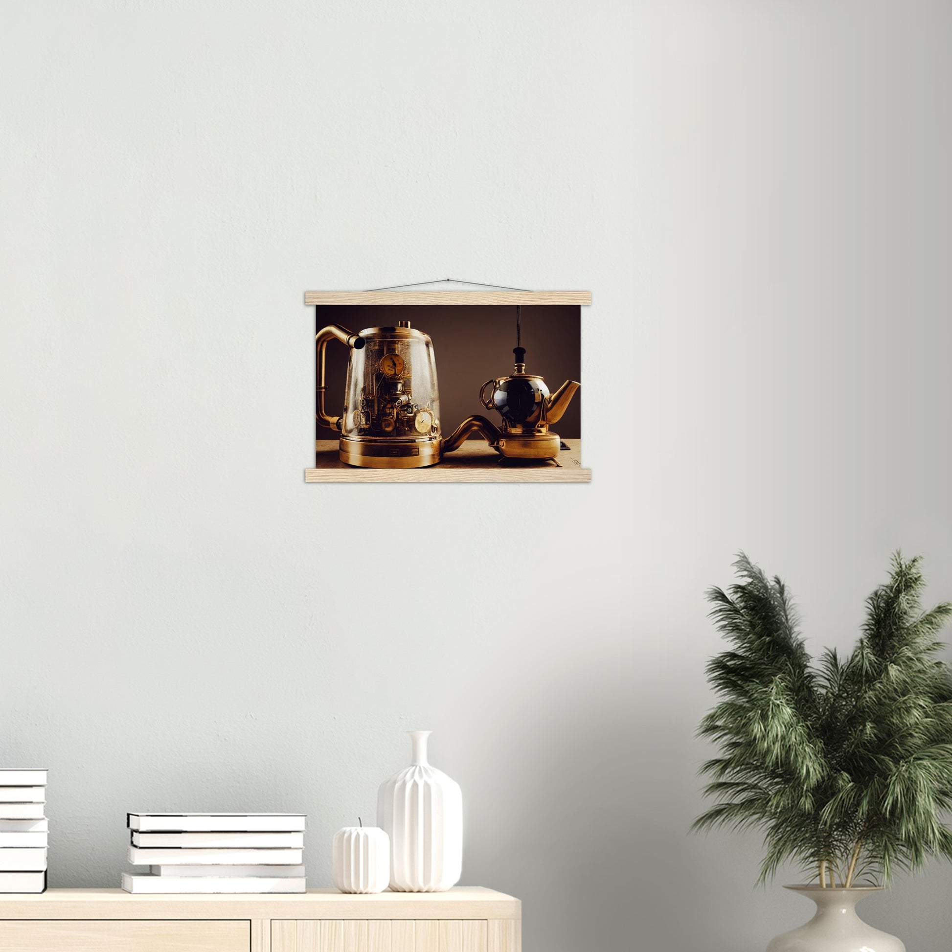 Poster mit Leisten (Holz) - in Museumsqualität - Steampunk - Coffee Maker - No.2 - Pixelboys - Wandbild - Kunstwerk - Hotelkunst - Kunst auf Postern - Fine Art - Steampunk - Future - Maschine - Poster with frame - Office Poster - Art Brand - Pixelboys - Coffee House - Restaurant Poster - Schöner Wohnen - Dekoration - Wall Art - Kunstdruck - Geschenkidee - Kunst auf Acrylglas - Future Coffee Cup - Personalisierbare Tasse - Gastro Poster -  Gewerbliche Poster - exklusiv - Gastronomie Poster - Hotelposter -