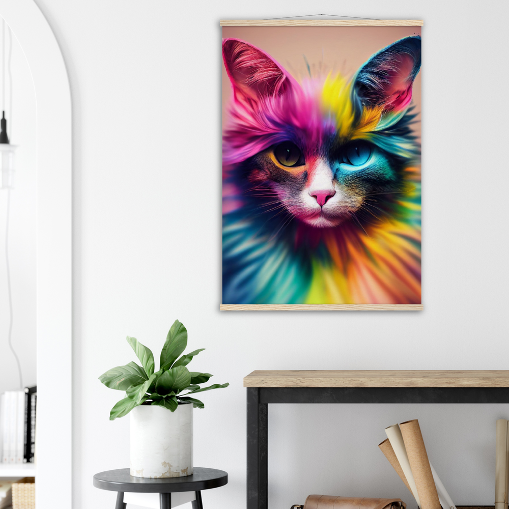 Poster mit Leisten - Einzigartige farbenfrohe Regenbogenkatze "Luna"