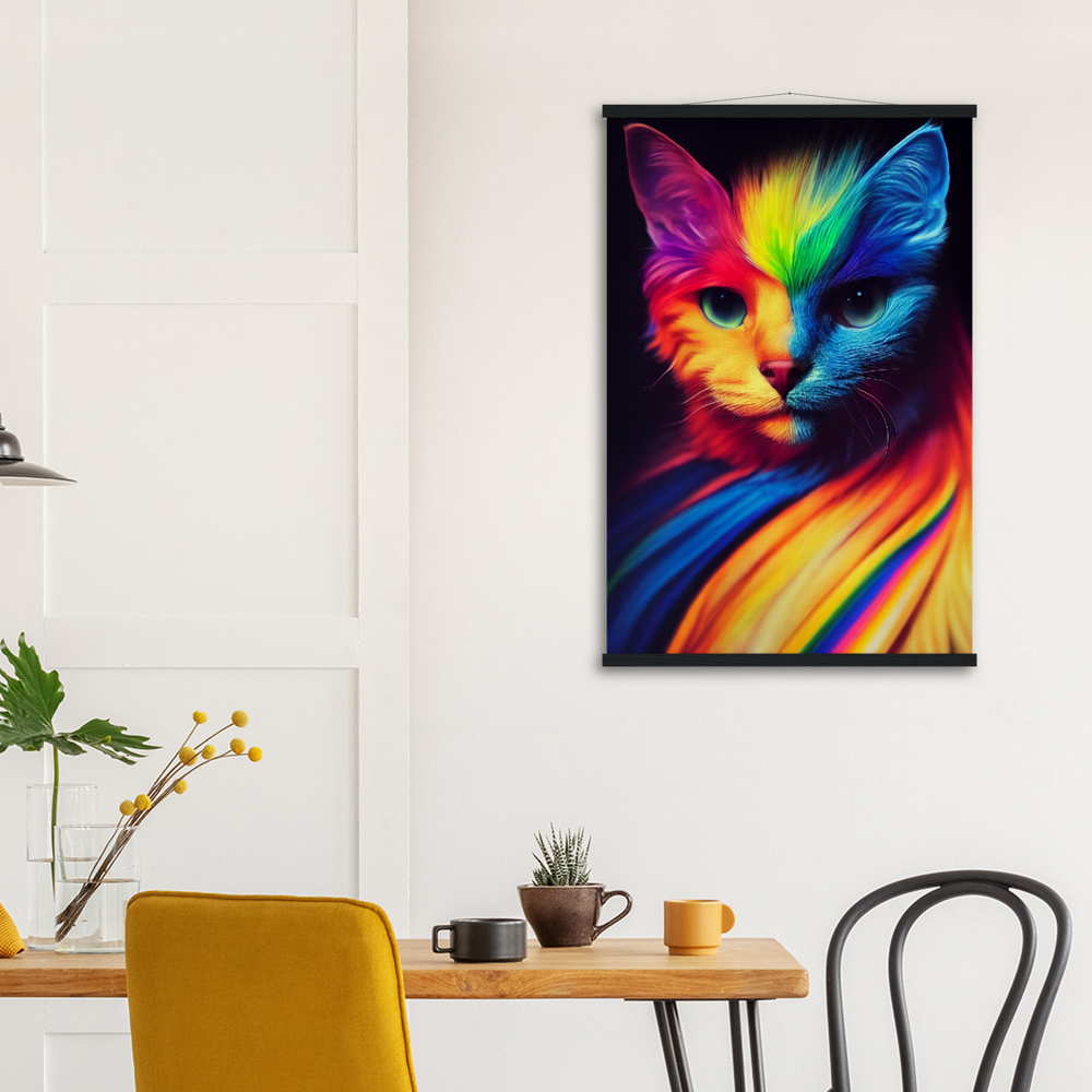 Poster mit Leisten - Farbenfrohe Regenbogen Katze "Kitty" - Pride Bewegung Maskottchen - Viele Größen - auch im XXL Format -