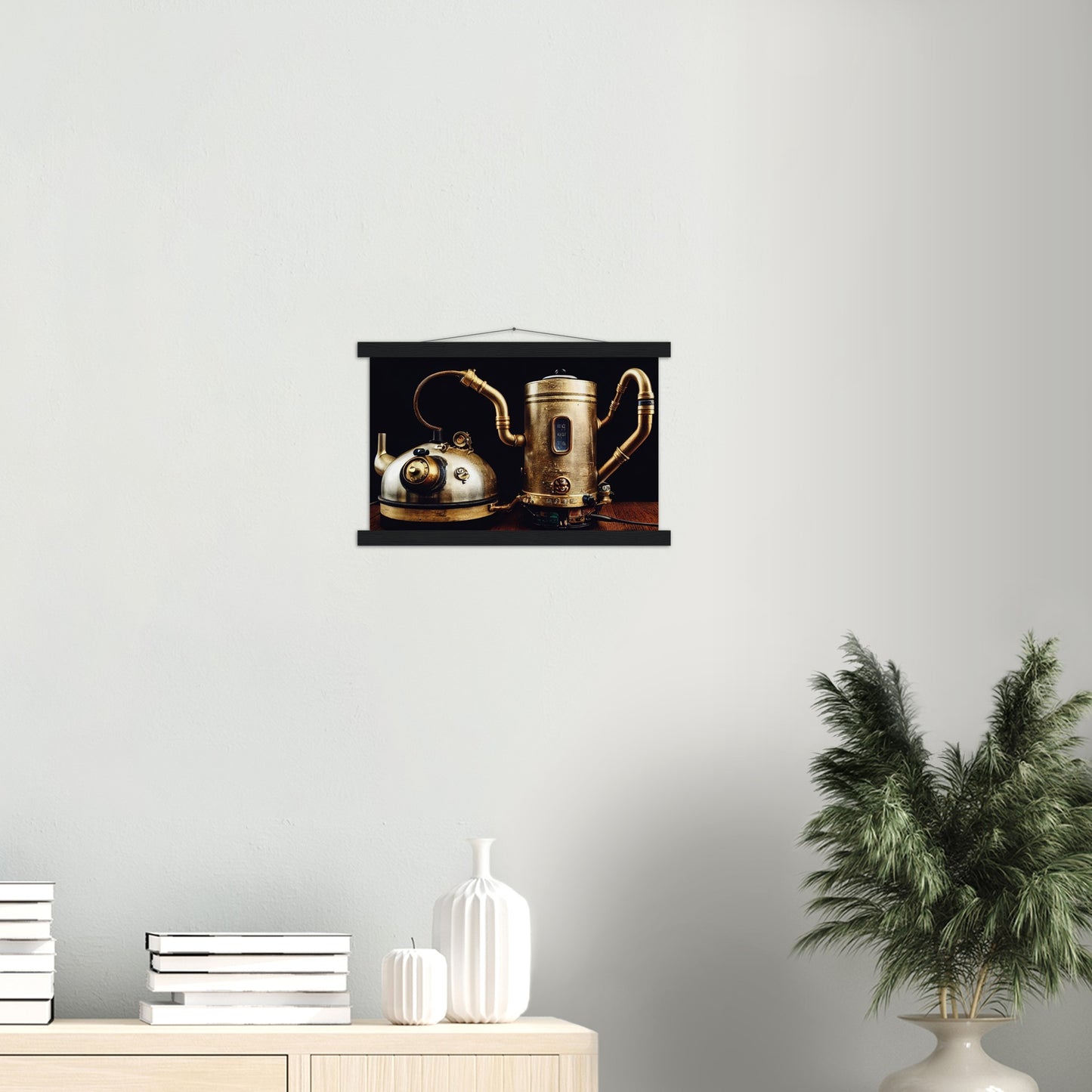 Poster mit Leisten (Holz) in Museumsqualität - Steampunk - Coffee Maker - No.3 - Collection Cup - Pixelboys - Wandbild - Kunstwerk - Hotelkunst - Kunst auf Postern - Fine Art - Steampunk - Future - Maschine - Poster with frame - Office Poster - Art Brand - Pixelboys - Coffee House - Restaurant Poster - Wall Art - Kunstdruck - Geschenkidee - Kunst auf Acrylglas - Future Coffee Cup - Personalisierbare Tasse - Gastro Tasse - exklusiv - Gastronomie Poster - Hotelposter - Steam Punk Kitchen - 