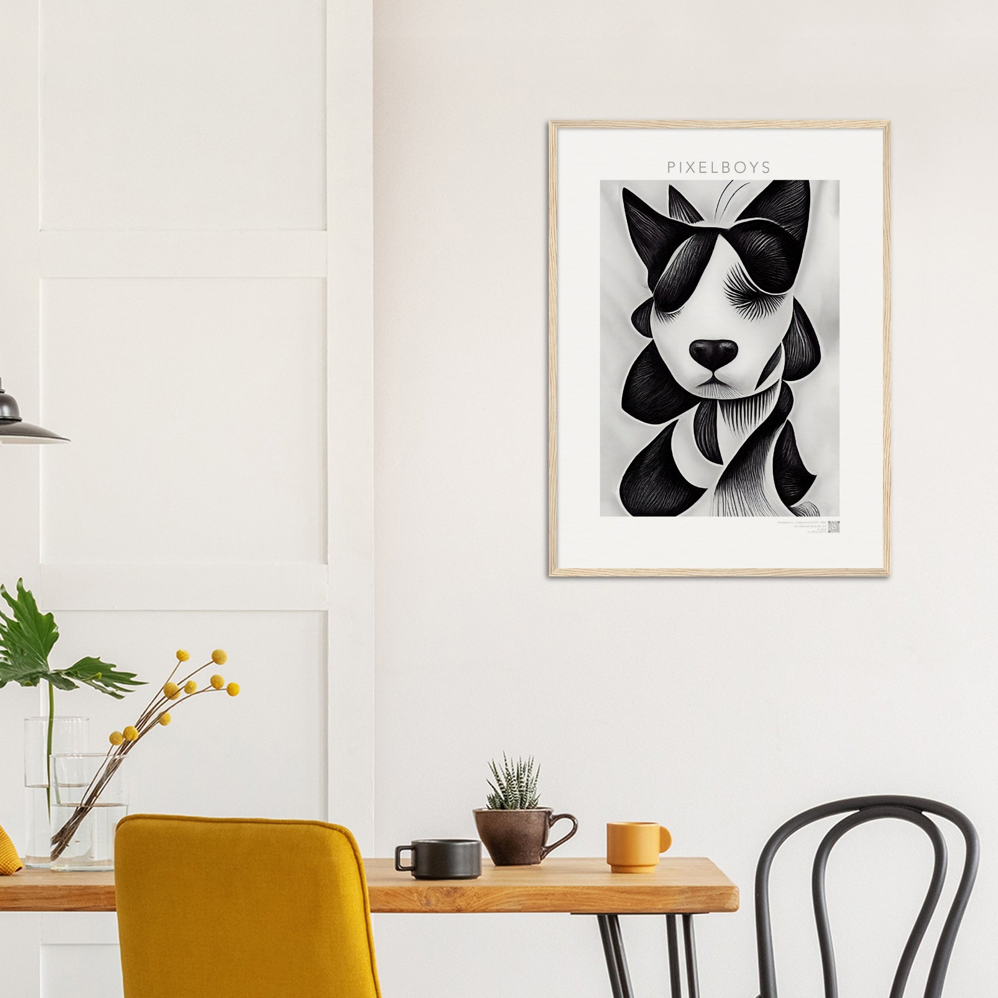 Poster mit Rahmen (Holz) - in Museumsqualität - Doodlemania "a dog named Muffin"- No.4 - Wandbild - doodle mania art collection - wall art - Hunde - Doodle Kunst - dogs- doodle posters and art prints - Poster mit Rahmen - doodle artwork - Acrylbild - Kunstdruck - Wandbild - office Poster - Poster with frame -  Künstler: Pixelboys & The Unknown Artist Nb.517 - keith haring - Gastro Art - anti stress art - Art Brand - Kunstdruck -