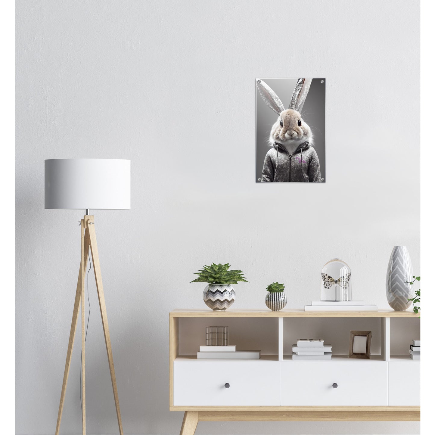 Acrylbild - in Museumsqualität - Bunny in grey tracksuit - "Cleo" - Cute - Marke:Pixelboys - Brand - Art Prints - Marke - Wandkunst - Papierstärke: 250g/qm - Wall Art - Bunny crey - Skater Betty - Hasen Gang - Original - Künstler:Pixelboys - Poster with frame - Office Poster - Trend - Wandschmuck - Atelier USA - 