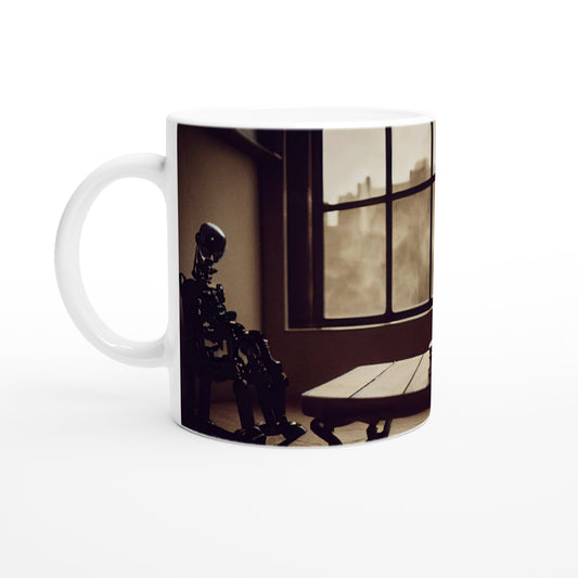 Personalisierbare Tasse - Sad Robots - 2022 - "Lonely"- No.5 - Wandkunst - Customizable Coffee Cup - Museumsqualität - Personalized Gifts - Kunstdruck - Traurige Roboter - Steampunk - Acryldruck - Sad Robots - Personalized Gifts - Terminator - blech - traurig - sad - nr.5 lebt - zukunft - Kunstwerk - Office Poster - Poster mit Rahmen - Kaffee Tasse - Poster - Bedruckte Tassen - Kunst Marke - Art Brand - Wandbild - Kunstdrucke - Künstler: John Grayst & Pixelboys - emotional robots - Geschenkidee -